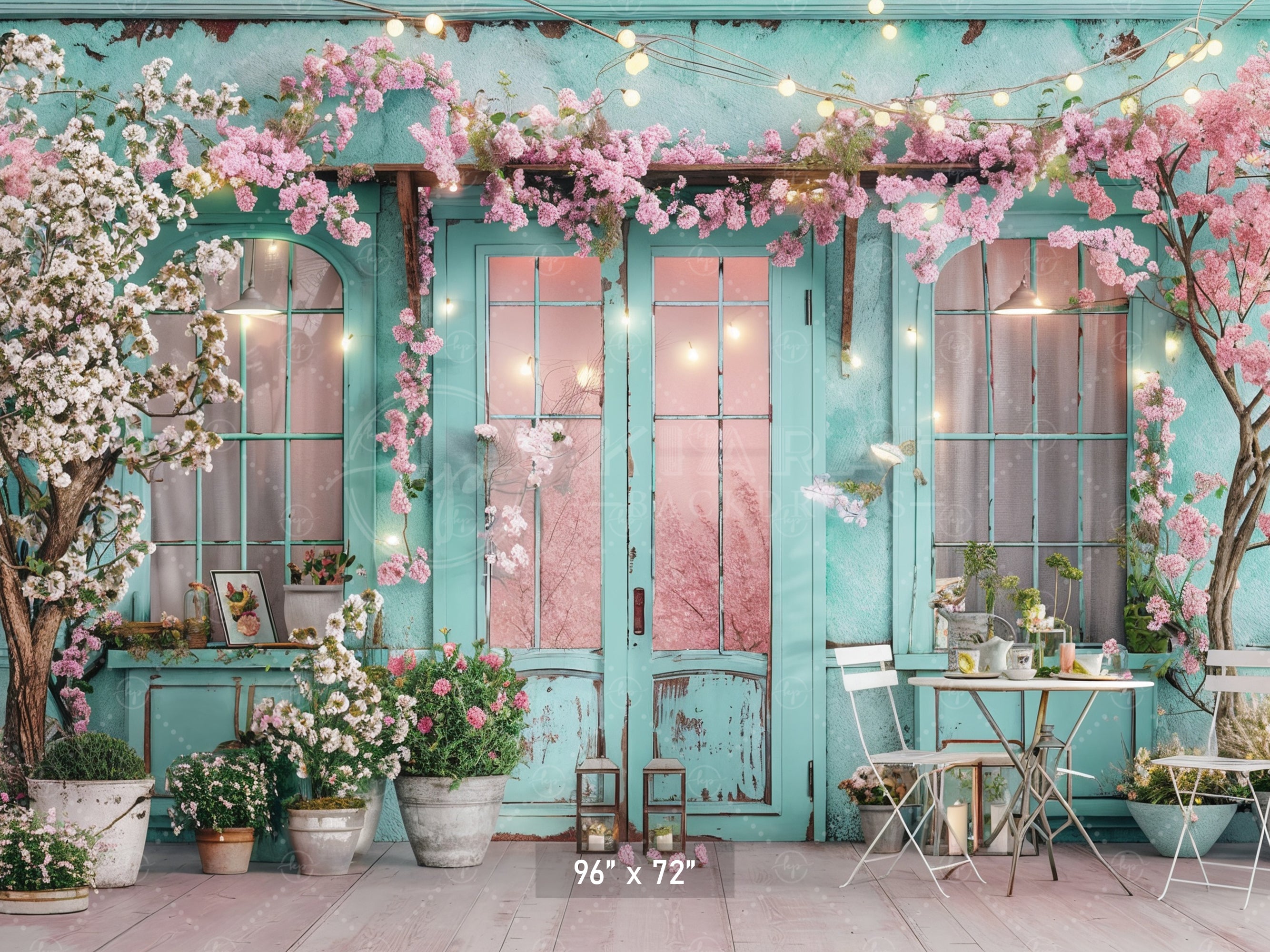 Charming Spring Café Terrace Backdrop