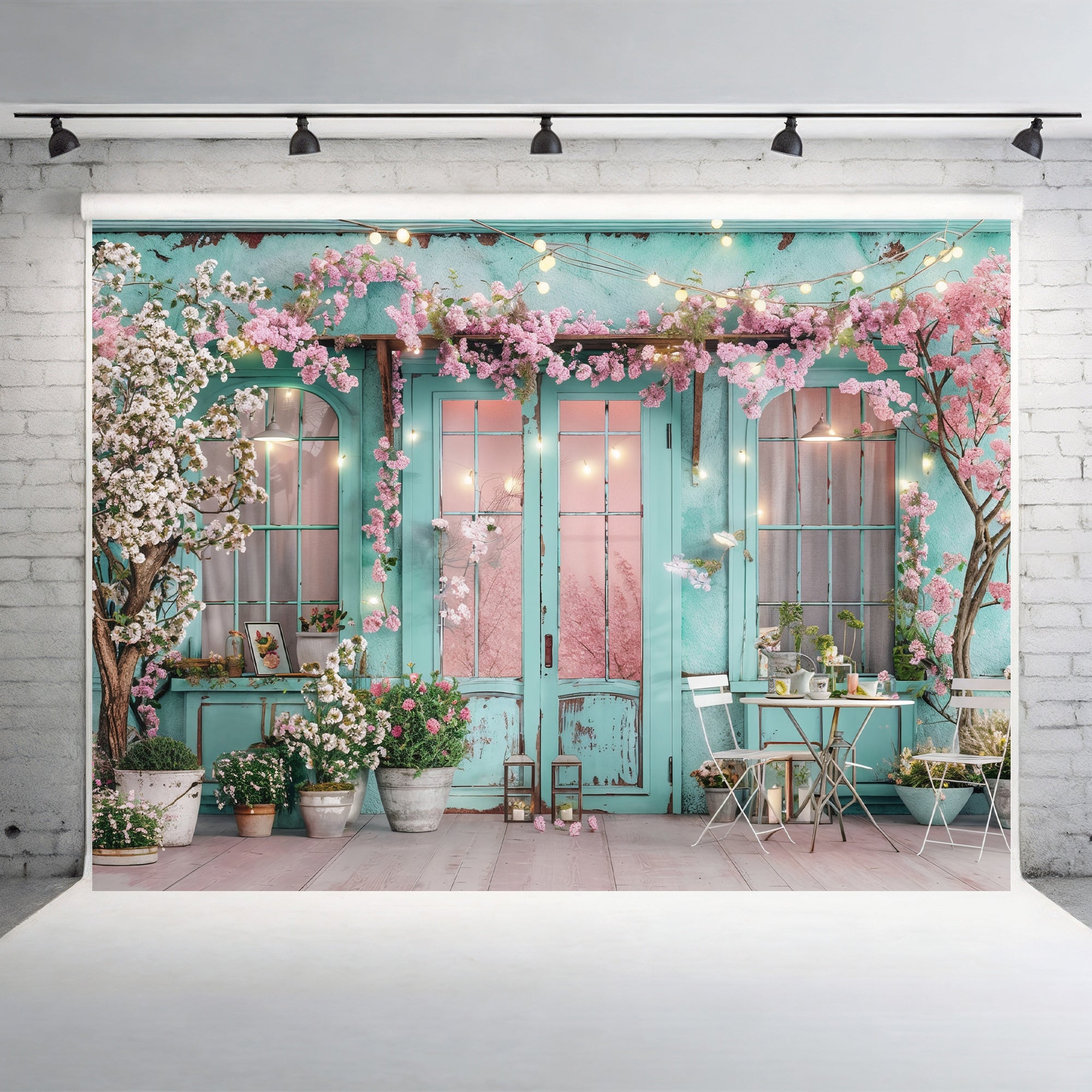 Charming Spring Café Terrace Backdrop