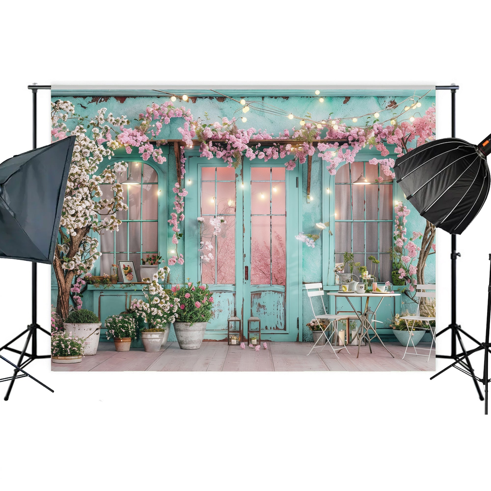 Charming Spring Café Terrace Backdrop