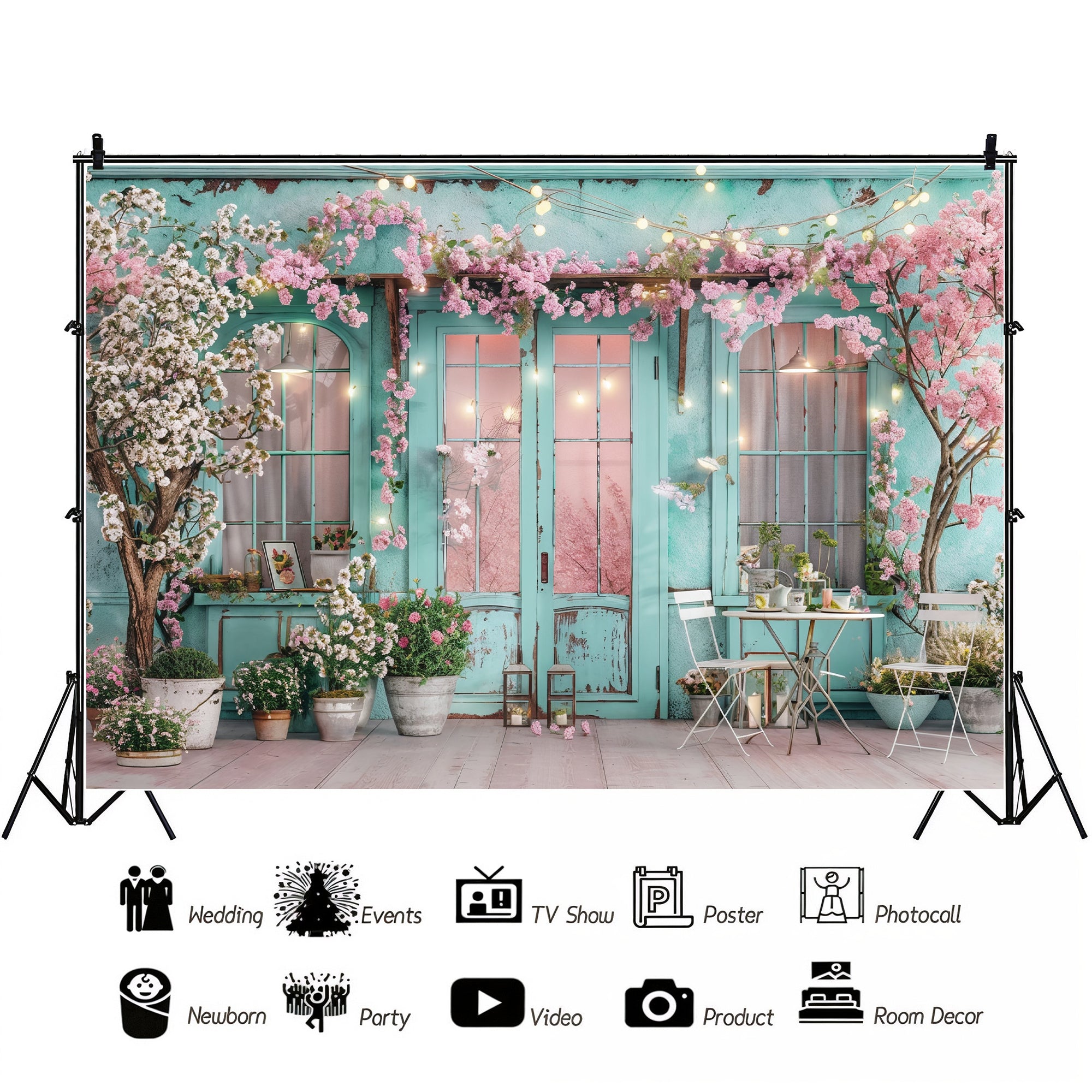 Charming Spring Café Terrace Backdrop