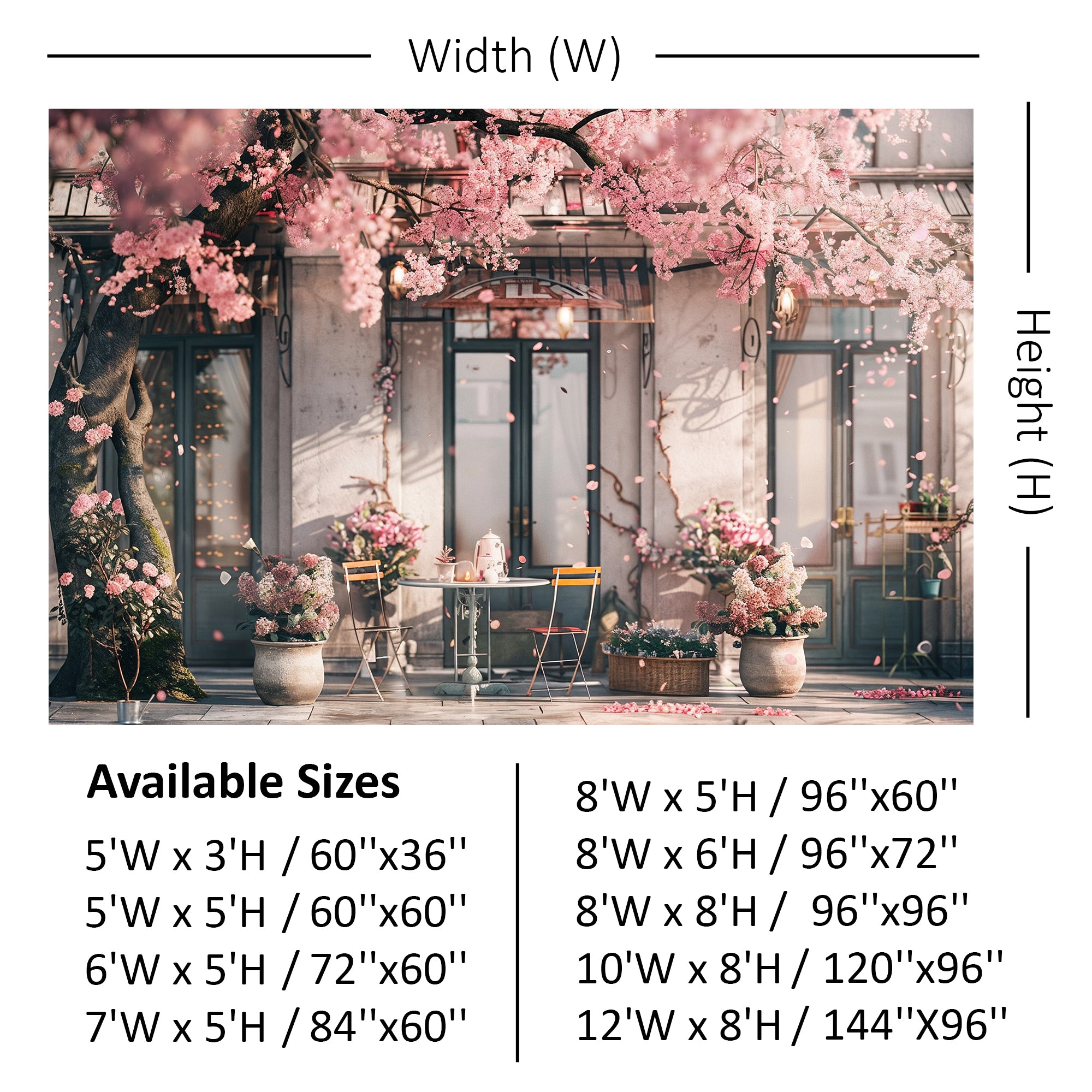 Elegant Cherry Blossom Café Scene Backdrop