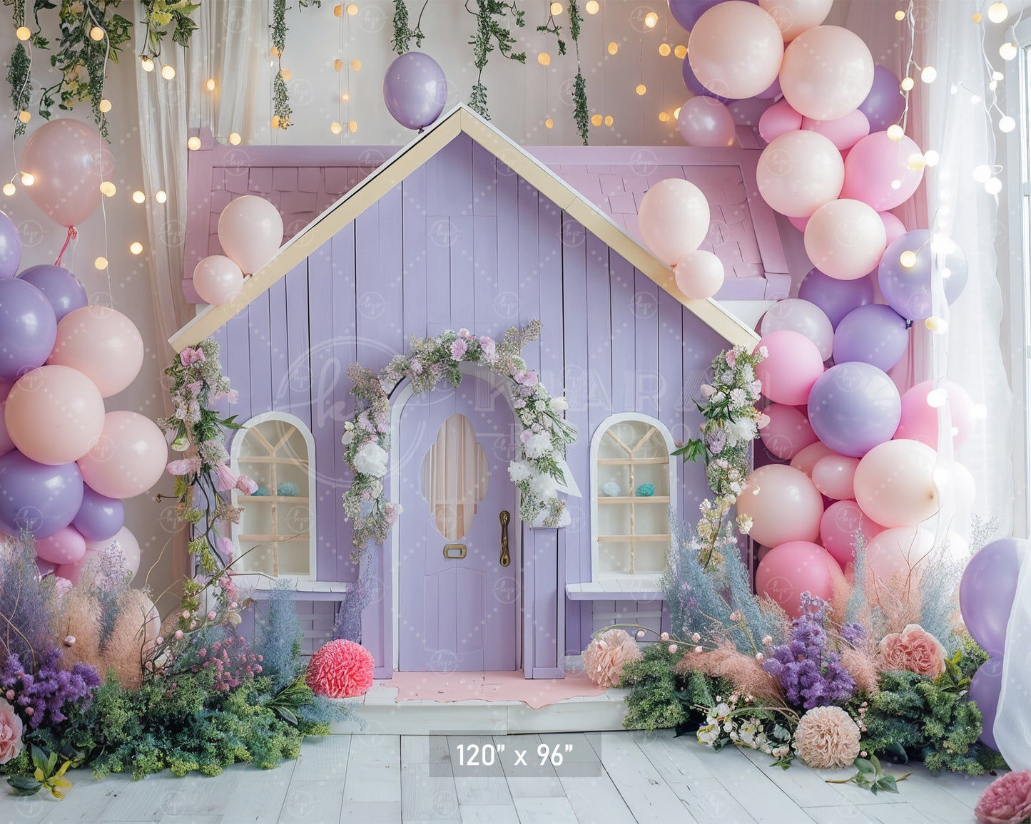 Enchanted Fairy Cottage with Balloons Backdrop