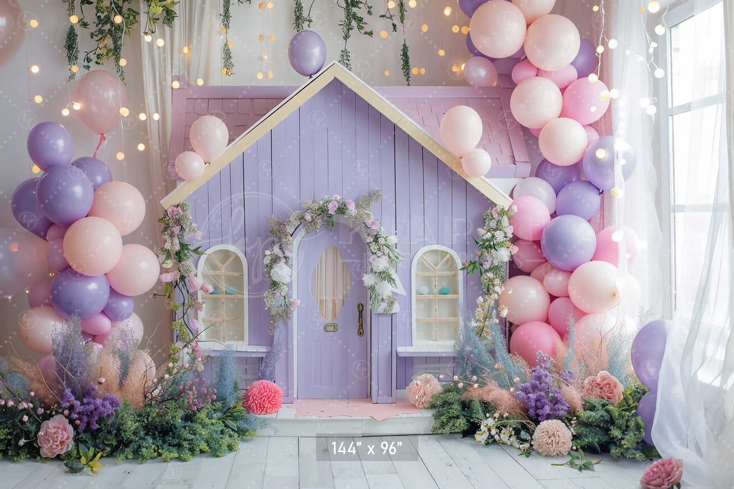 Enchanted Fairy Cottage with Balloons Backdrop