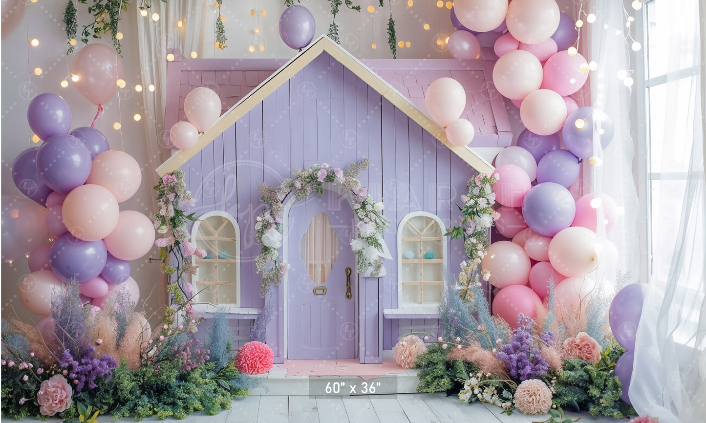 Enchanted Fairy Cottage with Balloons Backdrop