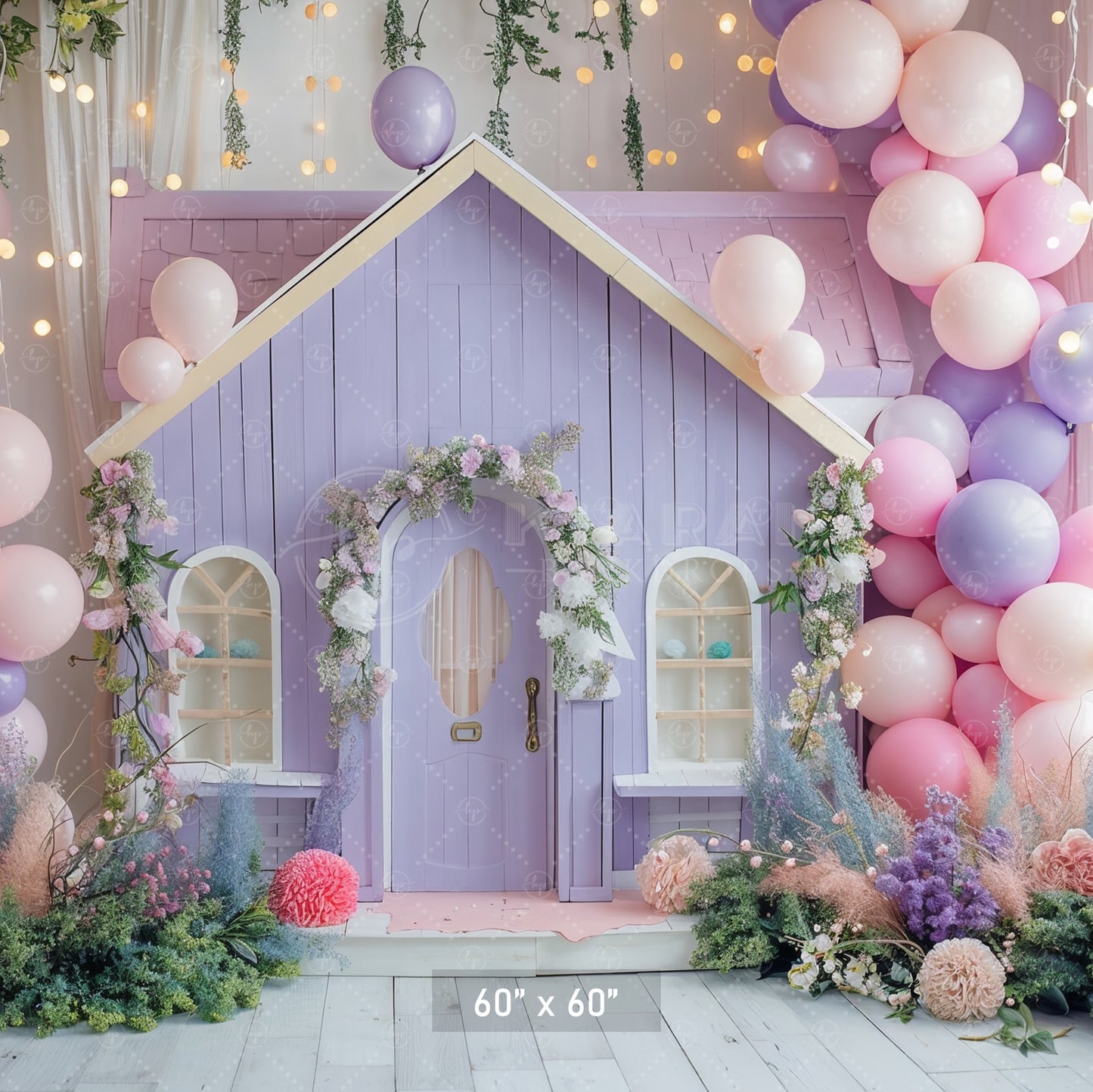 Enchanted Fairy Cottage with Balloons Backdrop