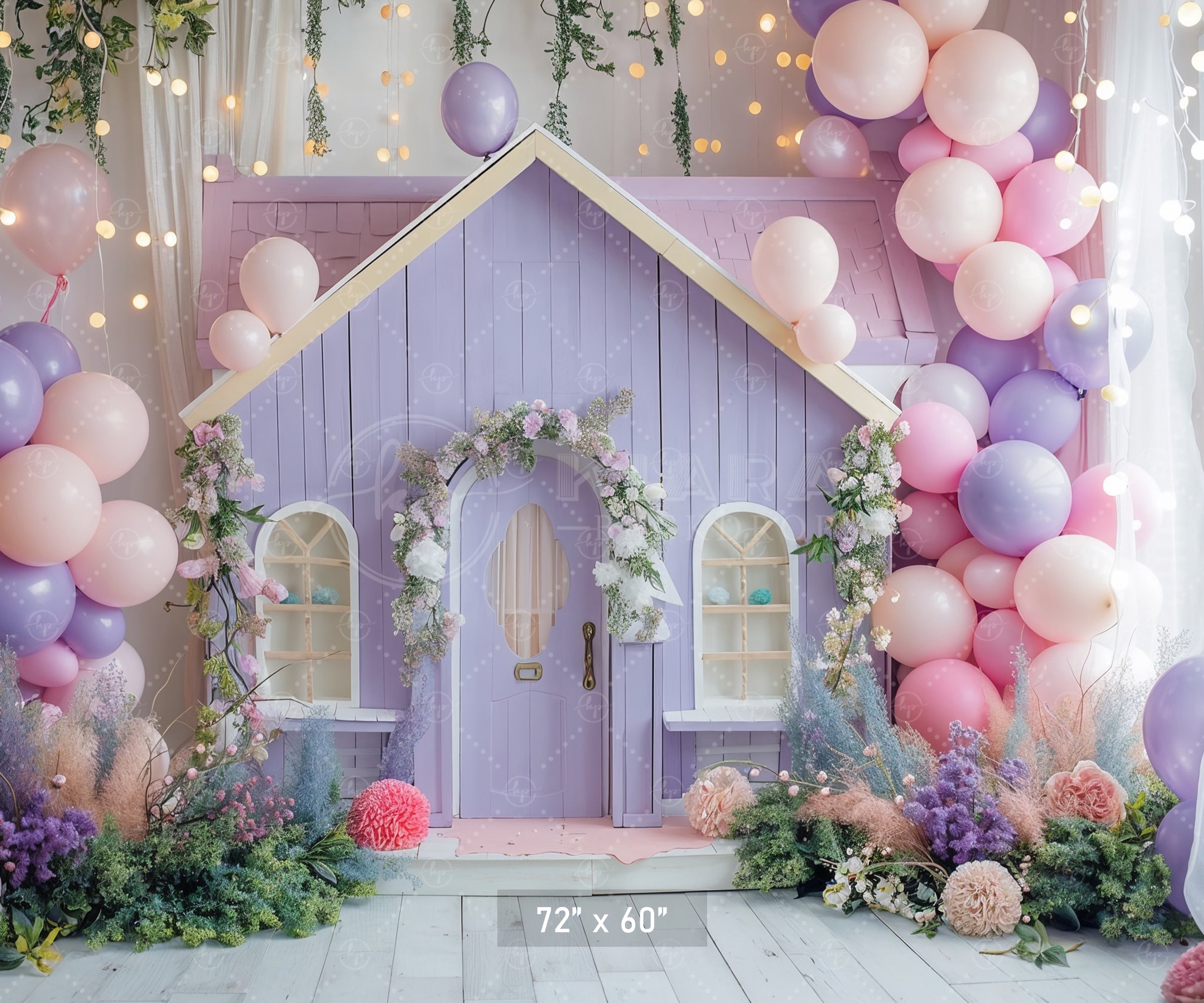 Enchanted Fairy Cottage with Balloons Backdrop