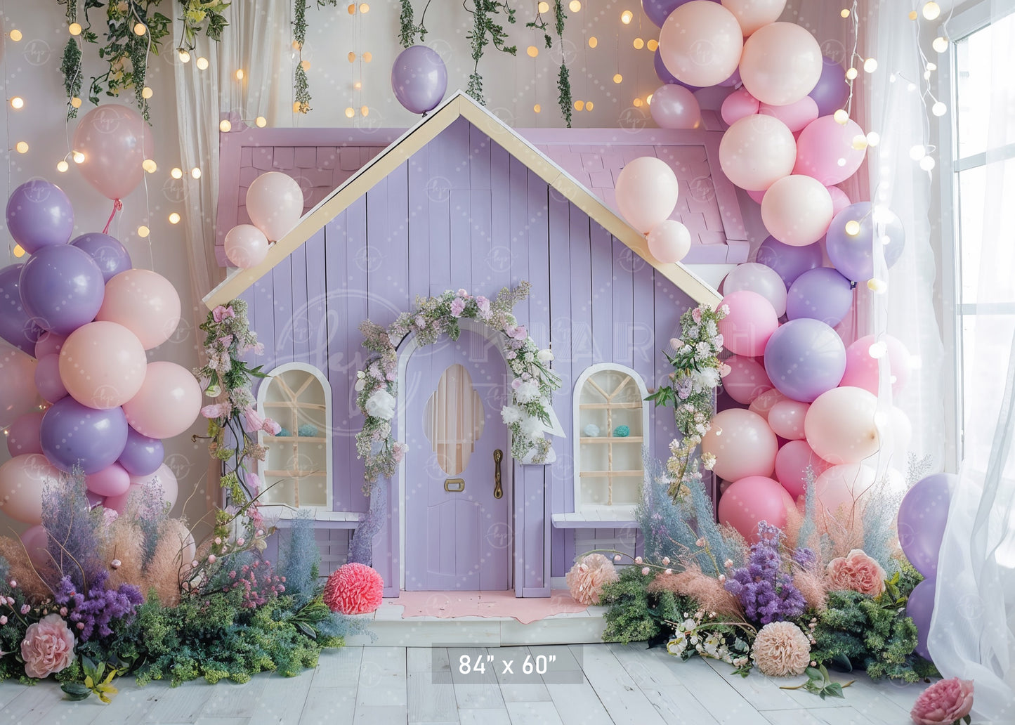 Enchanted Fairy Cottage with Balloons Backdrop