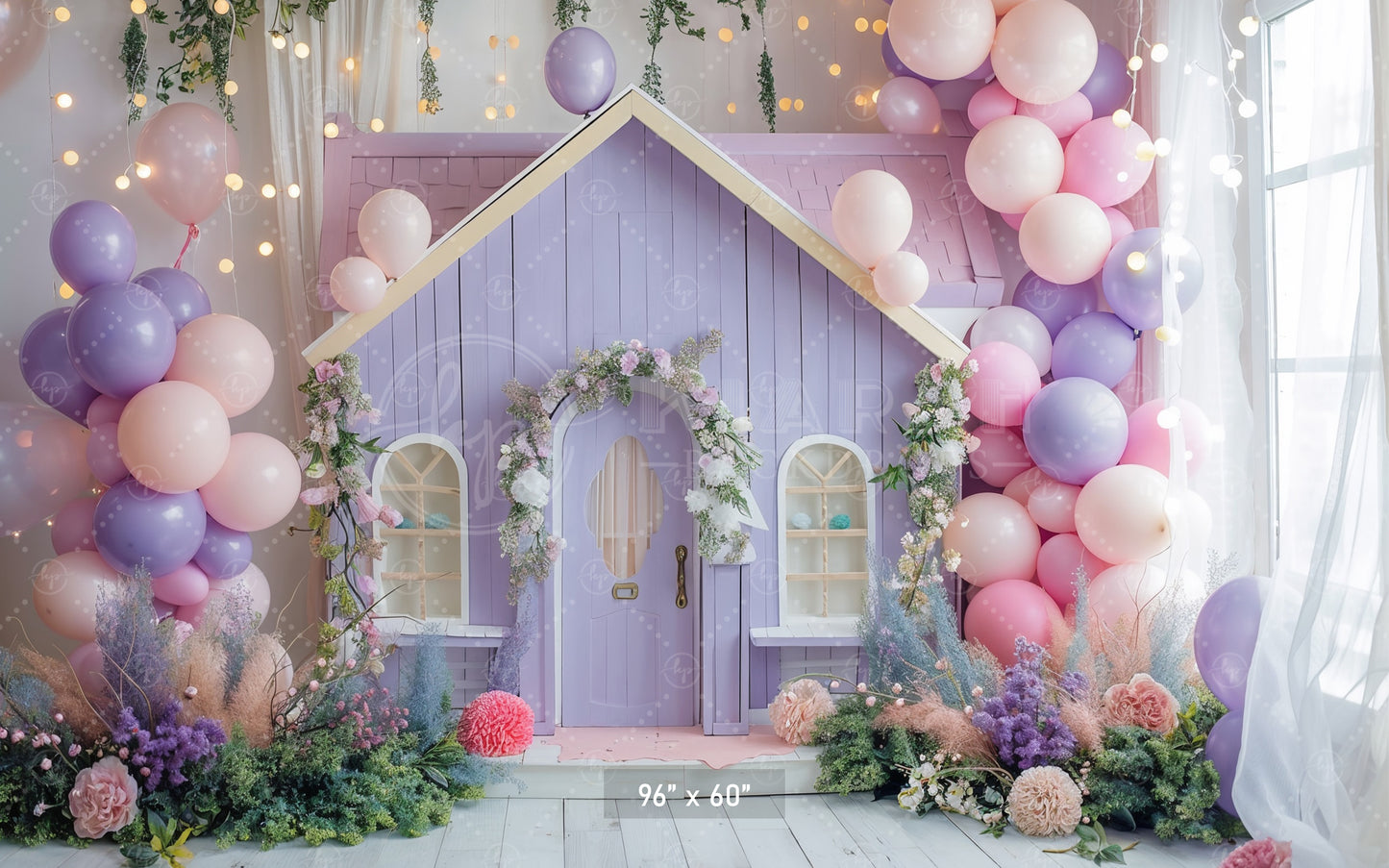 Enchanted Fairy Cottage with Balloons Backdrop