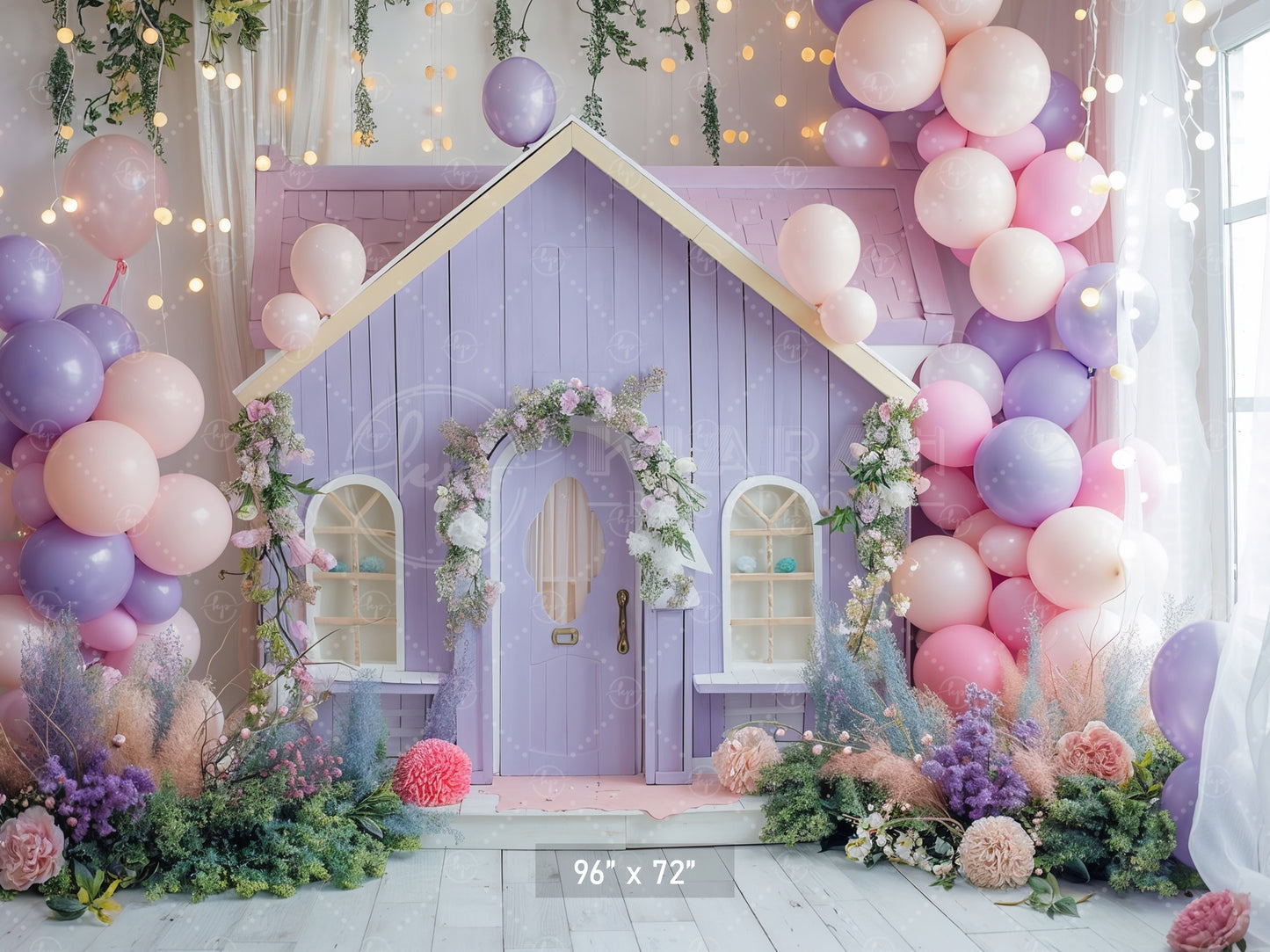 Enchanted Fairy Cottage with Balloons Backdrop