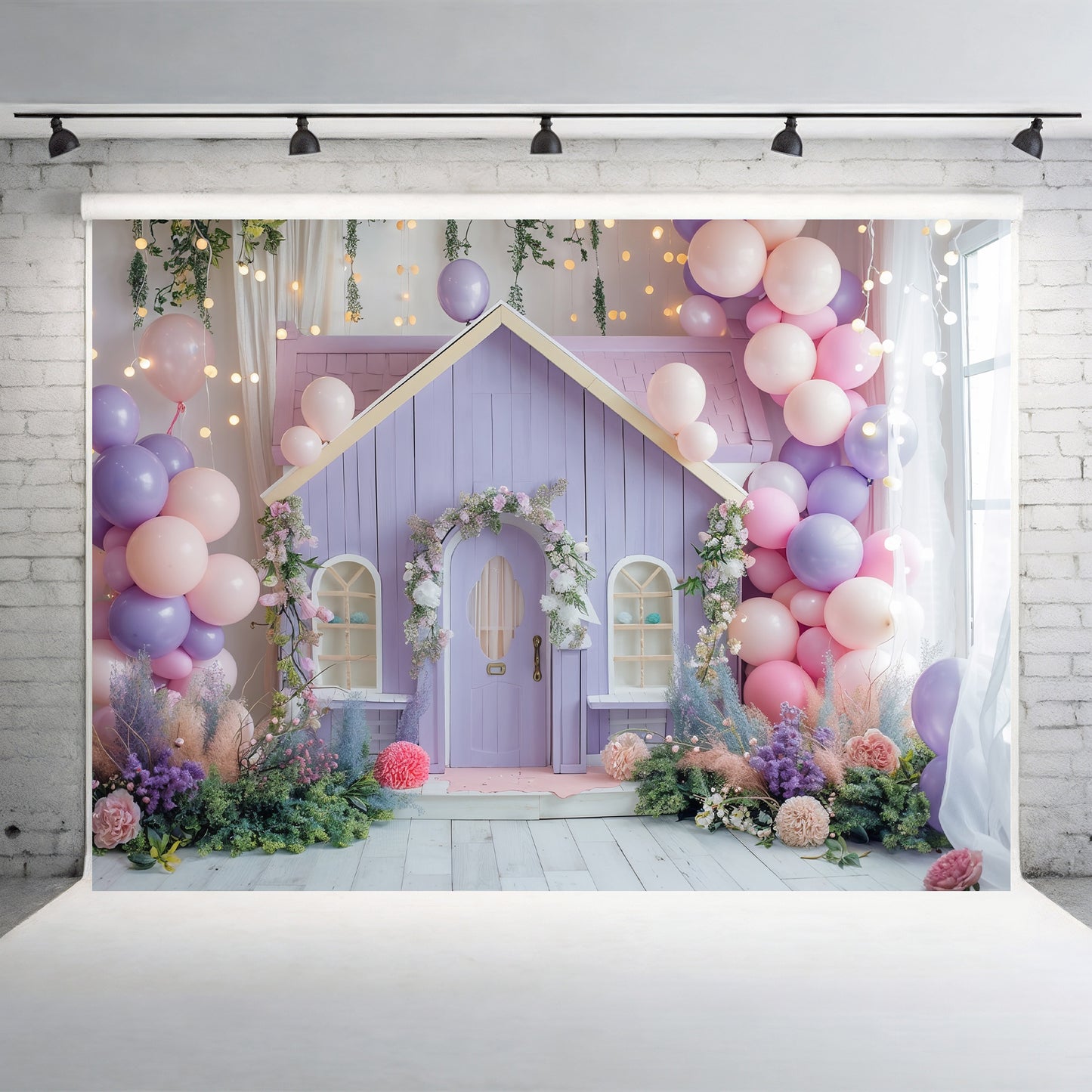 Enchanted Fairy Cottage with Balloons Backdrop