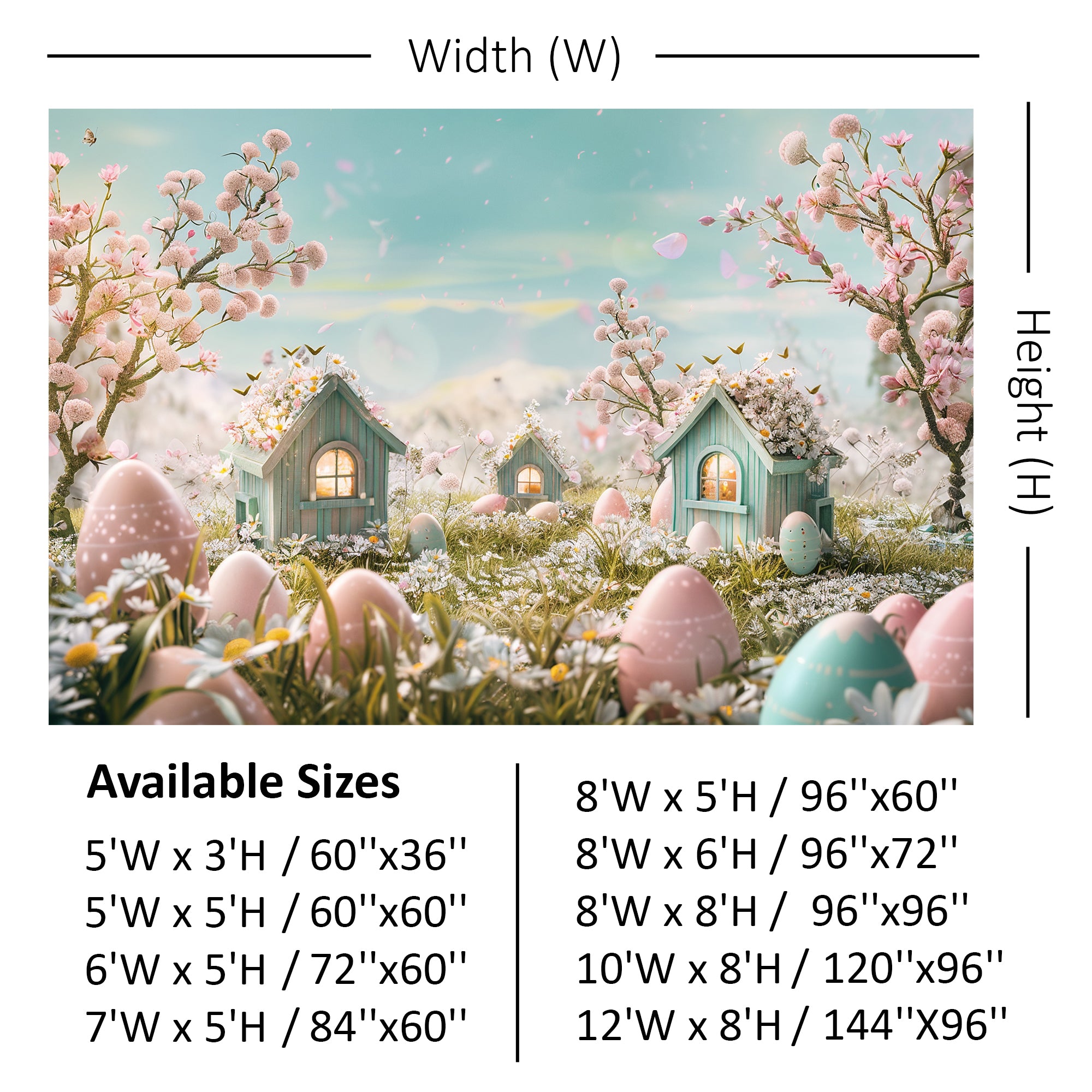 Enchanted Easter Village with Blossoms Backdrop
