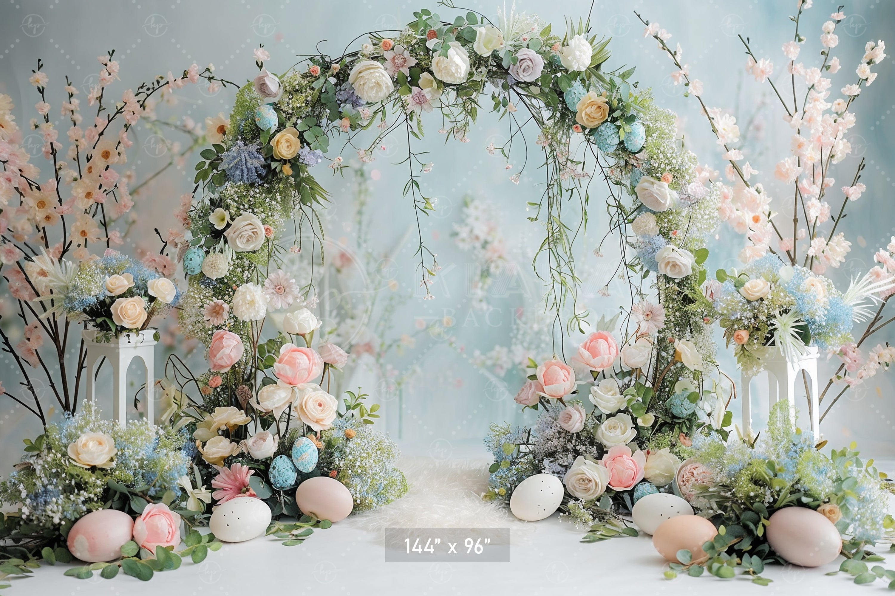 Floral Arch with Easter Accents Backdrop