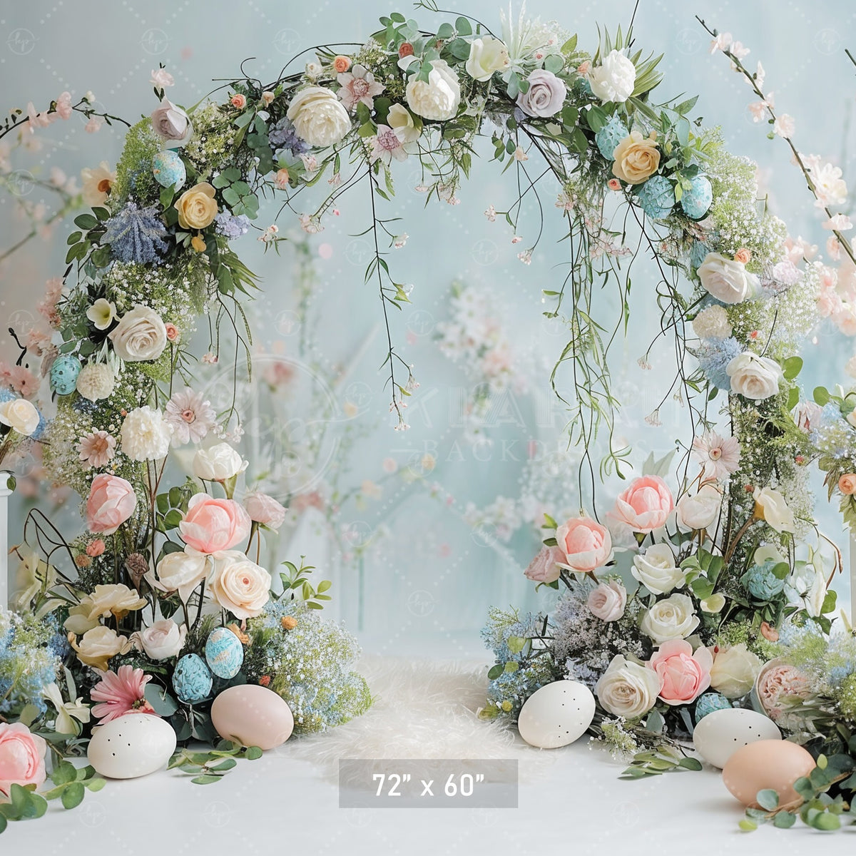 Floral Arch with Easter Accents Backdrop – Kiarah Backdrops