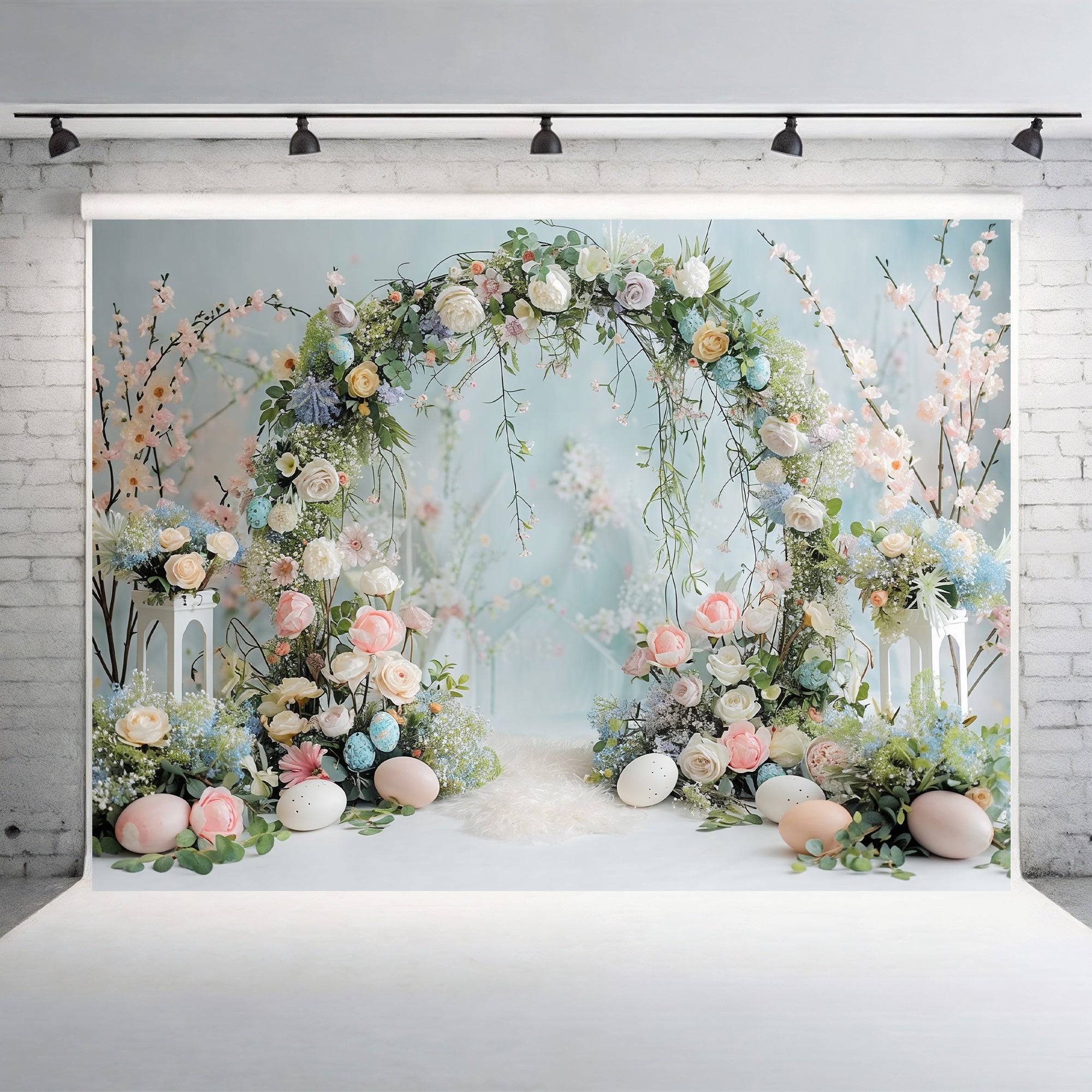 Floral Arch with Easter Accents Backdrop