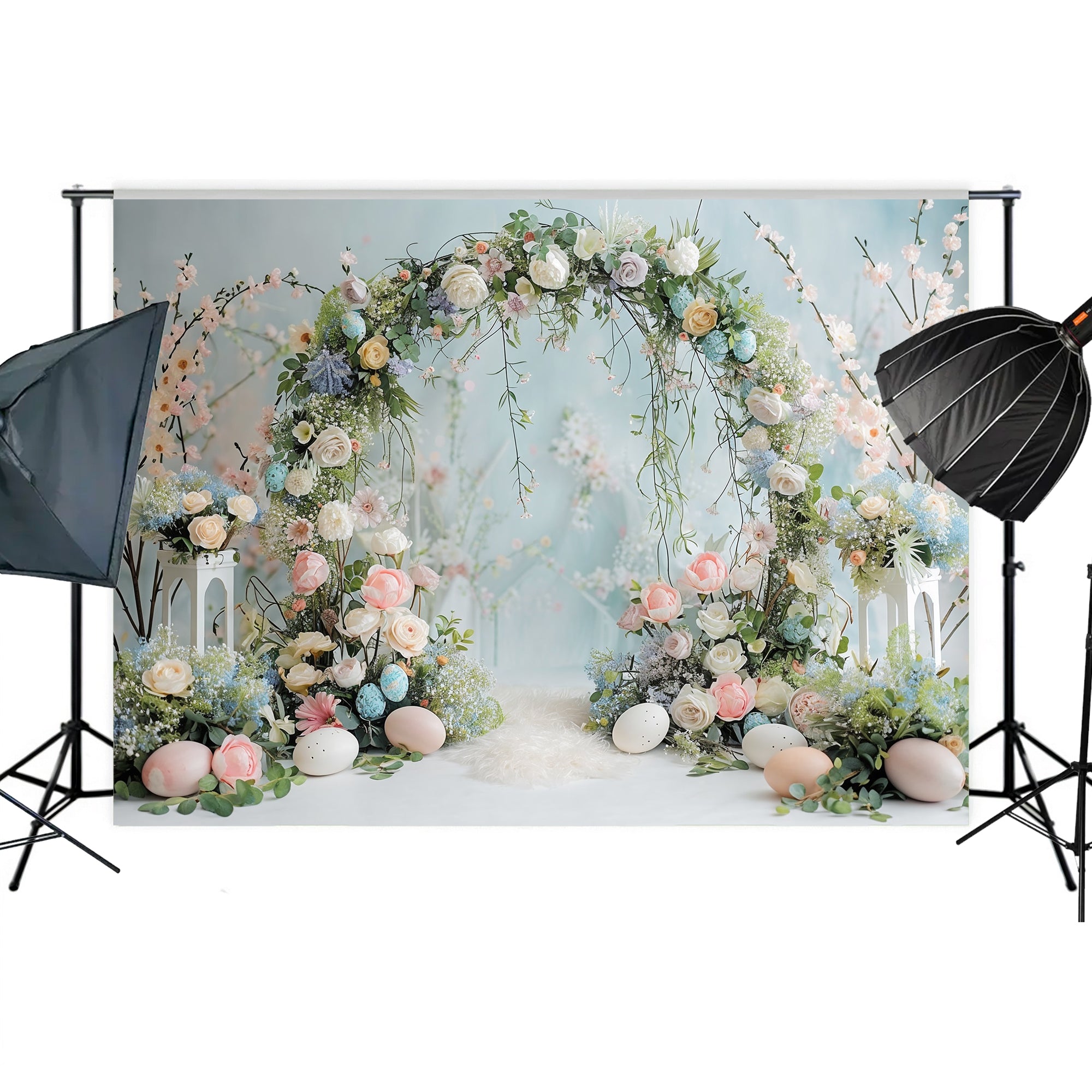 Floral Arch with Easter Accents Backdrop
