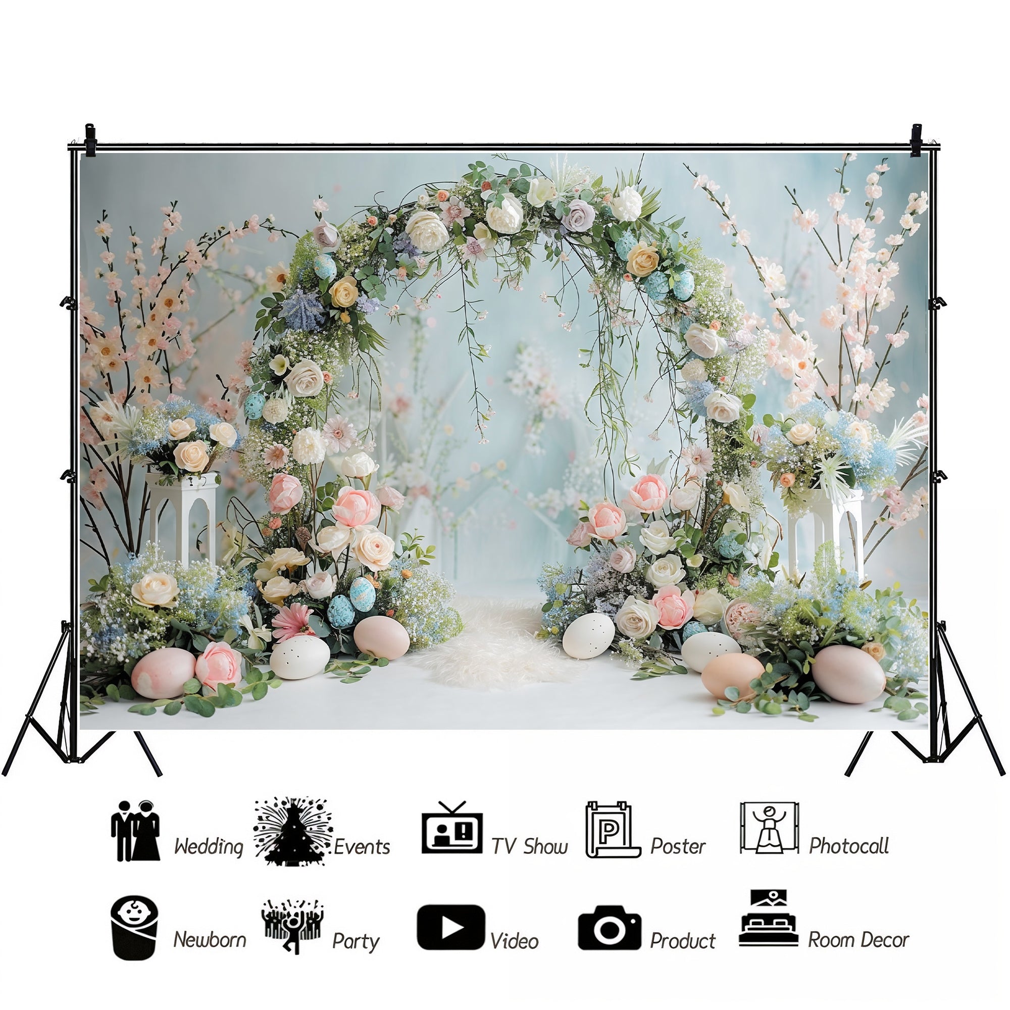Floral Arch with Easter Accents Backdrop