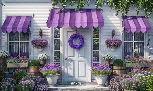 Lavender Cottage Entryway with Floral Decor Backdrop