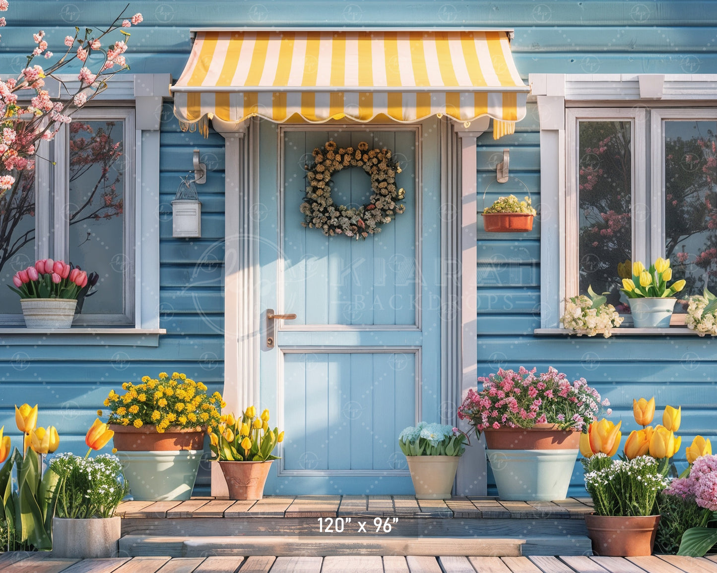 Charming Spring Cottage Entrance Backdrop