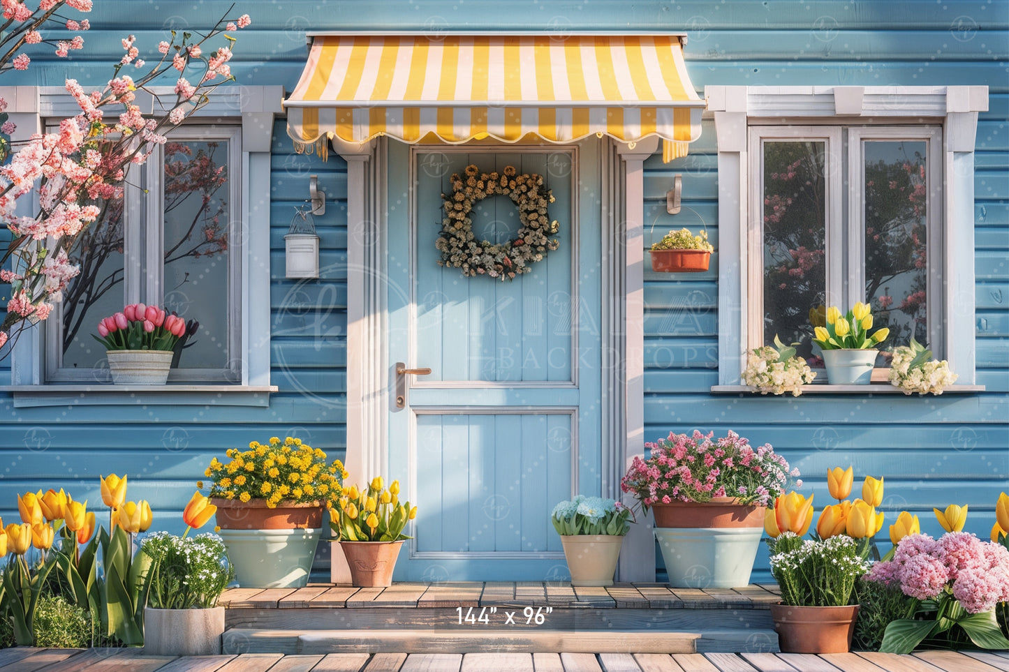 Charming Spring Cottage Entrance Backdrop