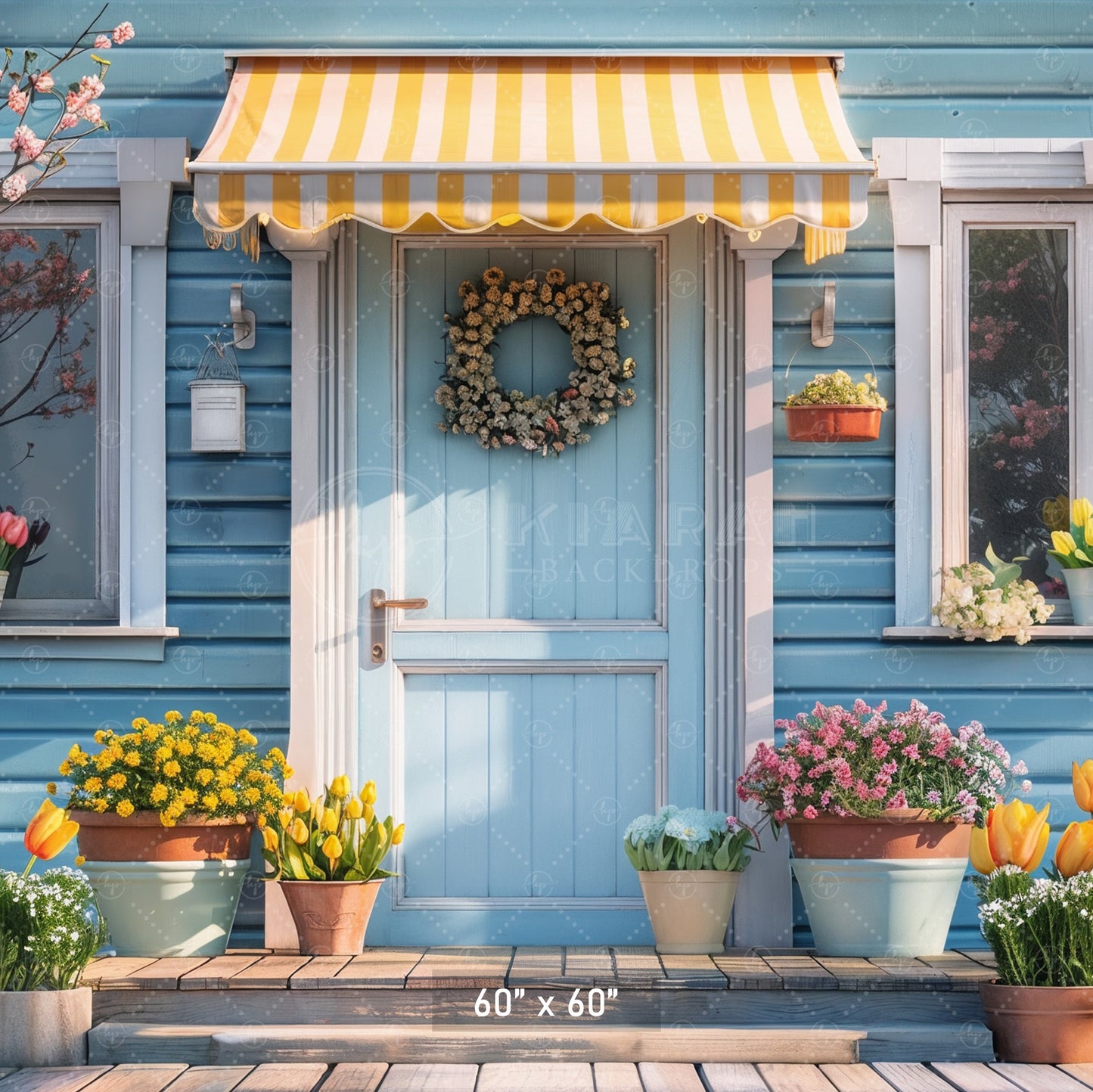 Charming Spring Cottage Entrance Backdrop