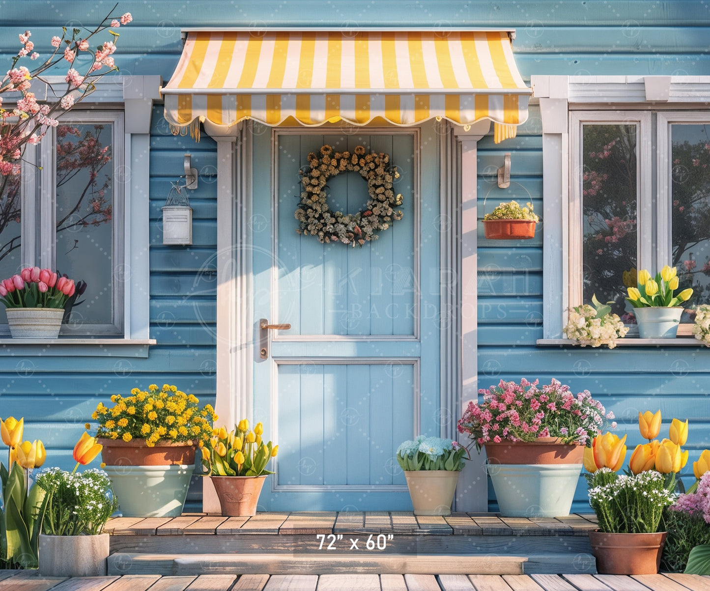 Charming Spring Cottage Entrance Backdrop