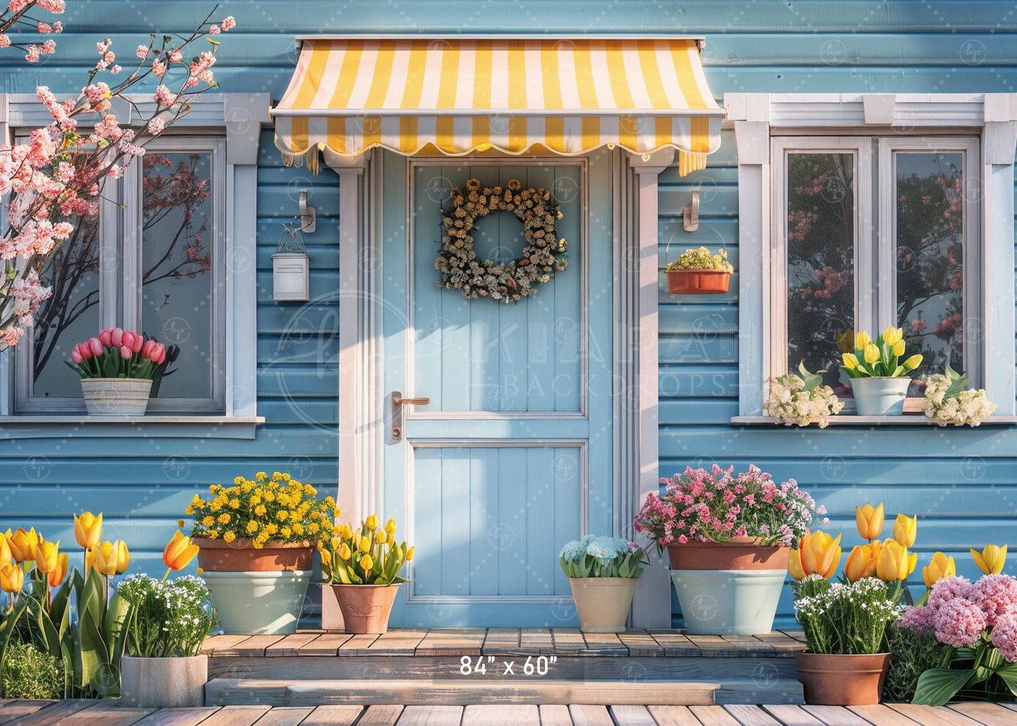 Charming Spring Cottage Entrance Backdrop