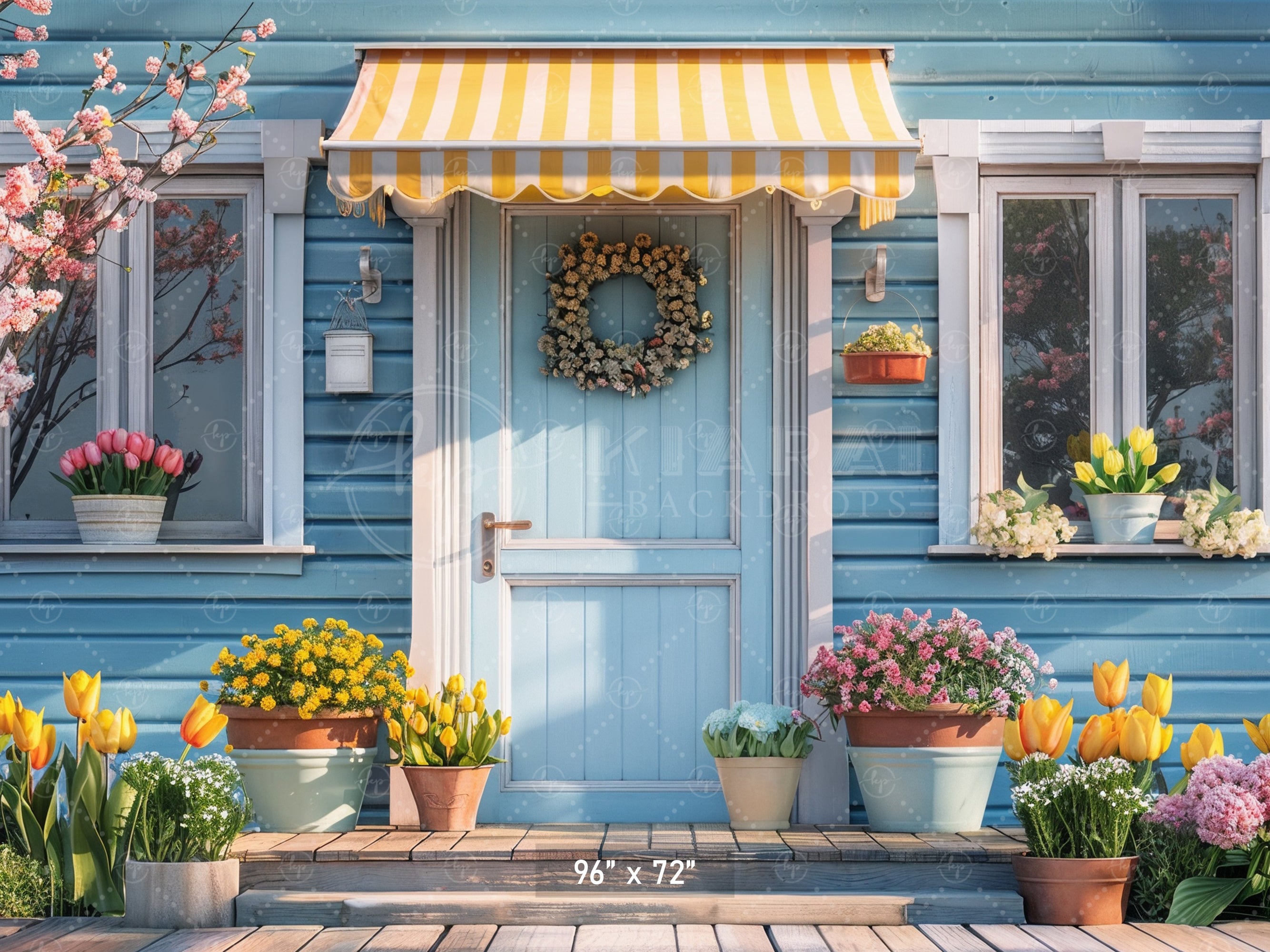 Charming Spring Cottage Entrance Backdrop