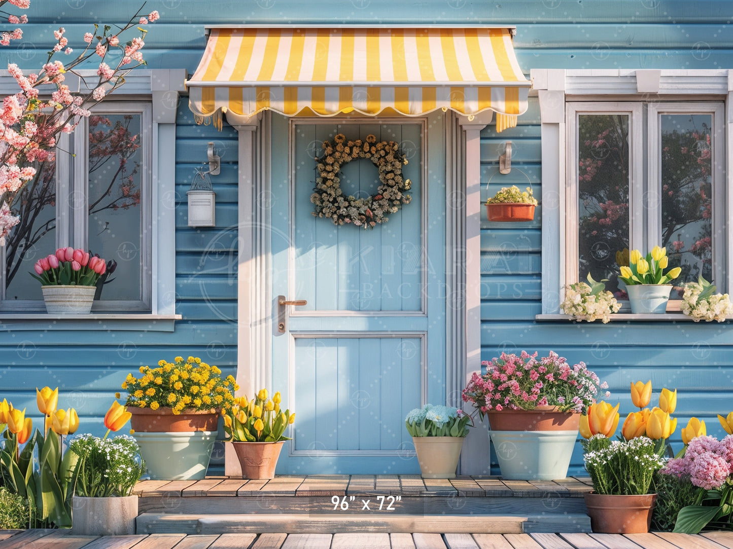 Charming Spring Cottage Entrance Backdrop