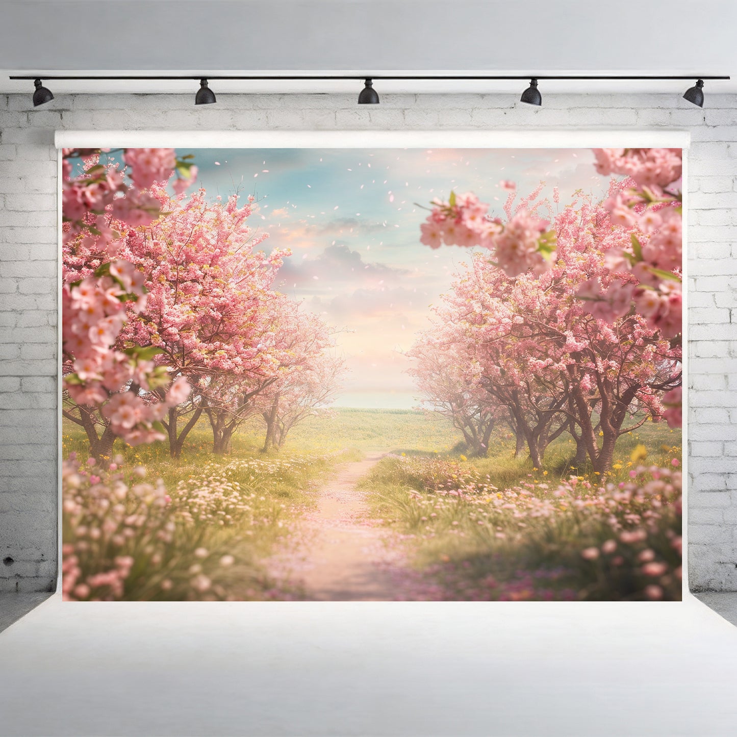 Blooming Cherry Blossom Pathway Backdrop