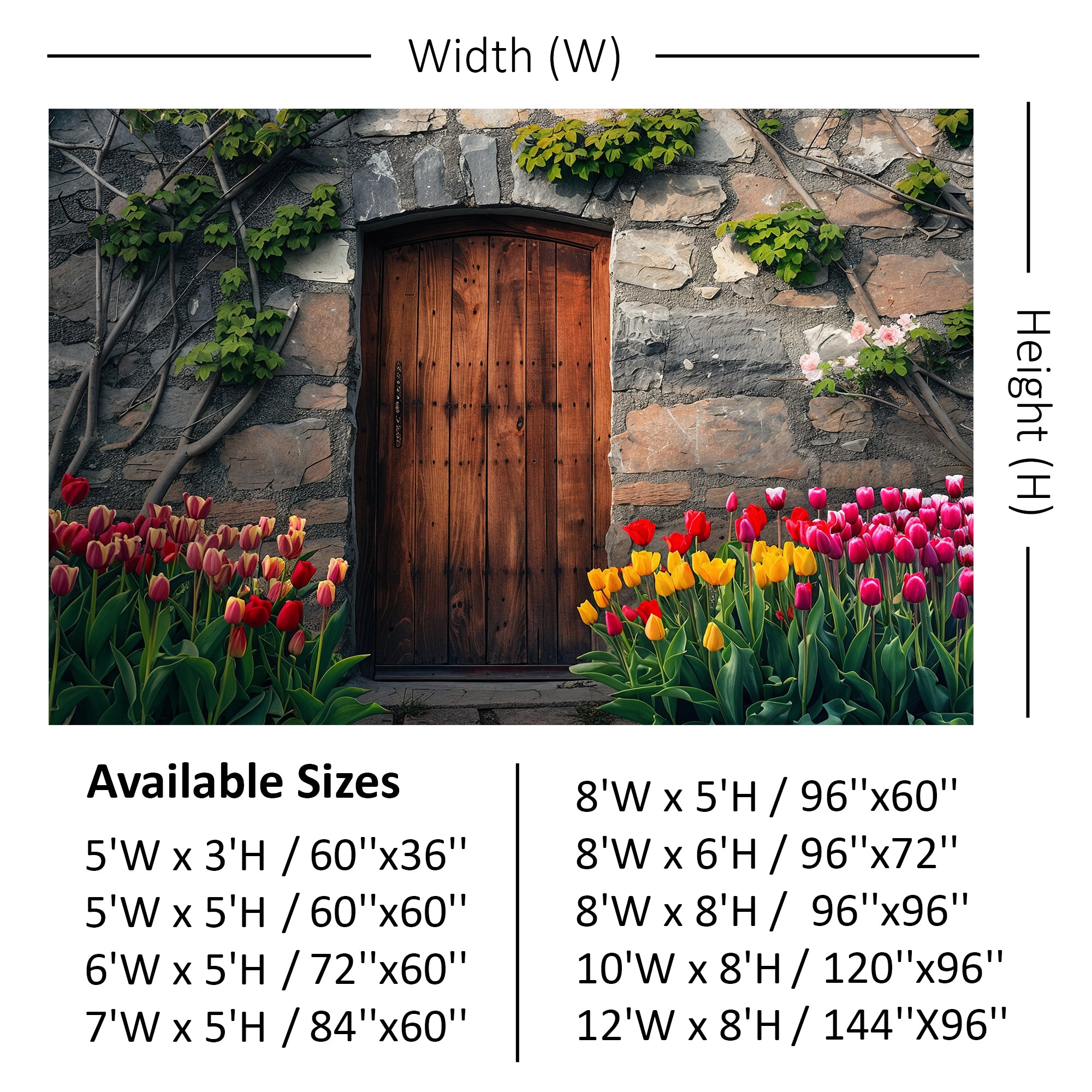 Rustic Stone Door with Tulips Backdrop