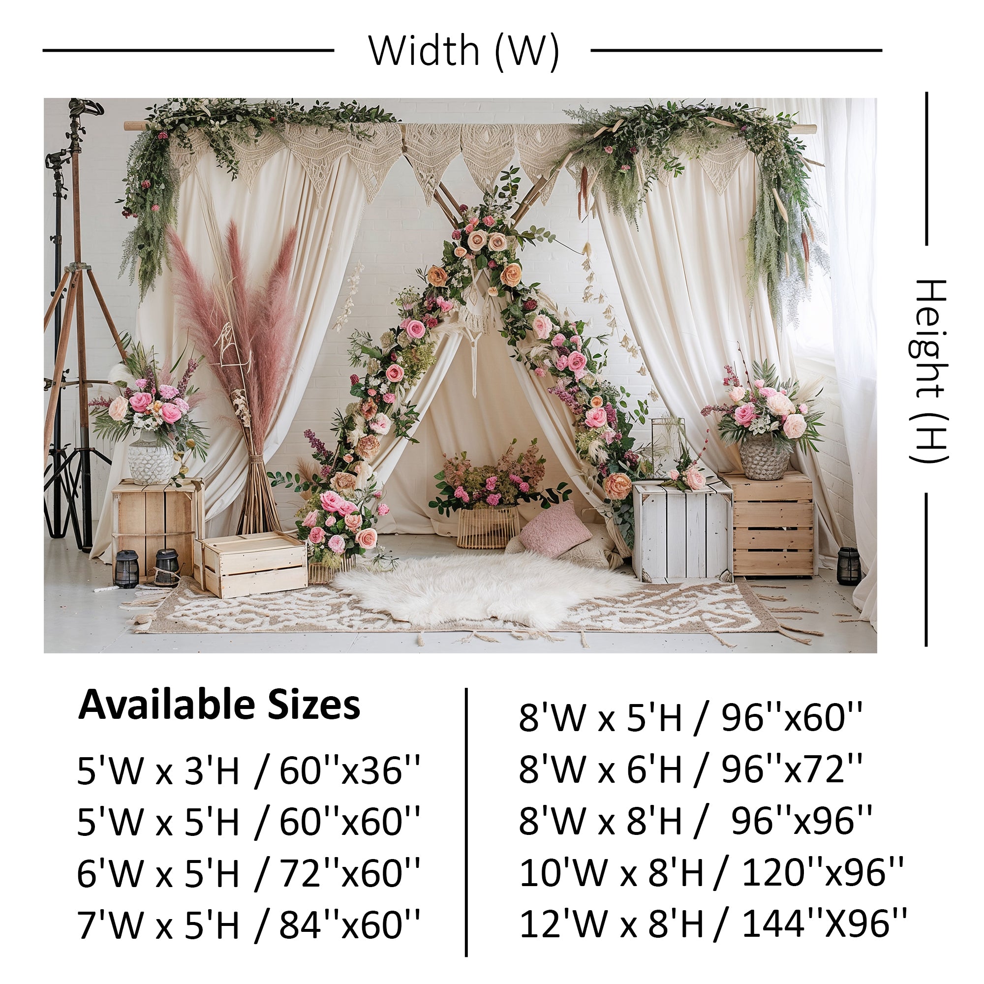 Boho Floral Teepee with Rustic Accents Backdrop