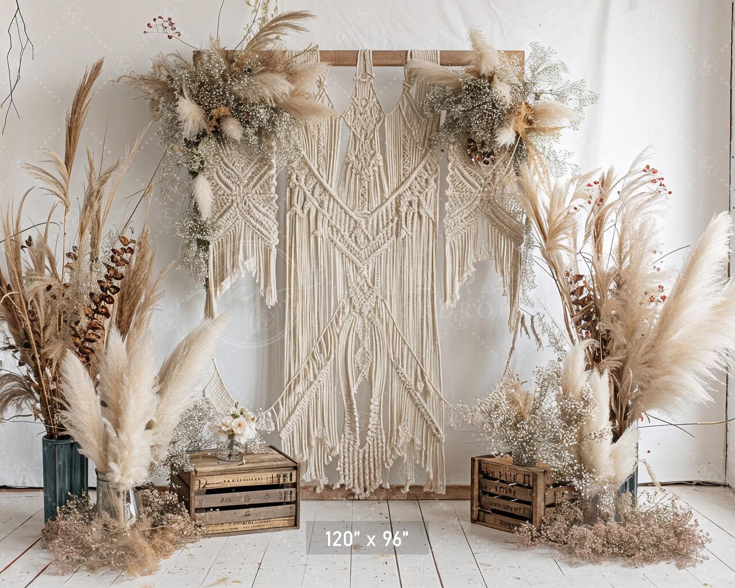 Boho Chic Macrame & Pampas Arrangement Backdrop