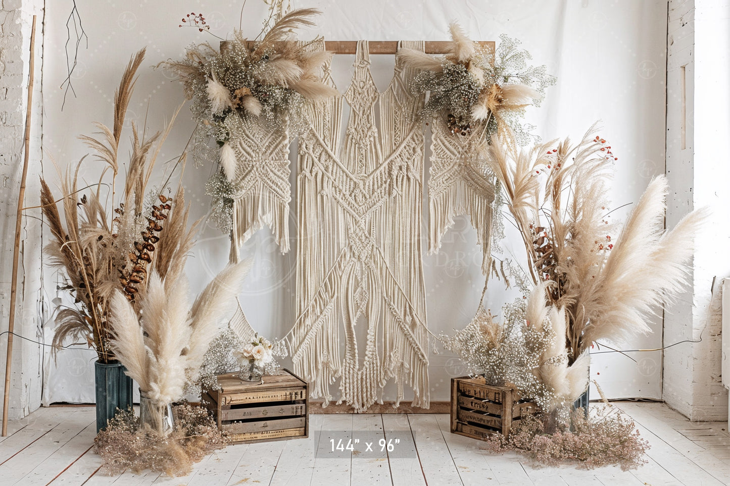 Boho Chic Macrame & Pampas Arrangement Backdrop