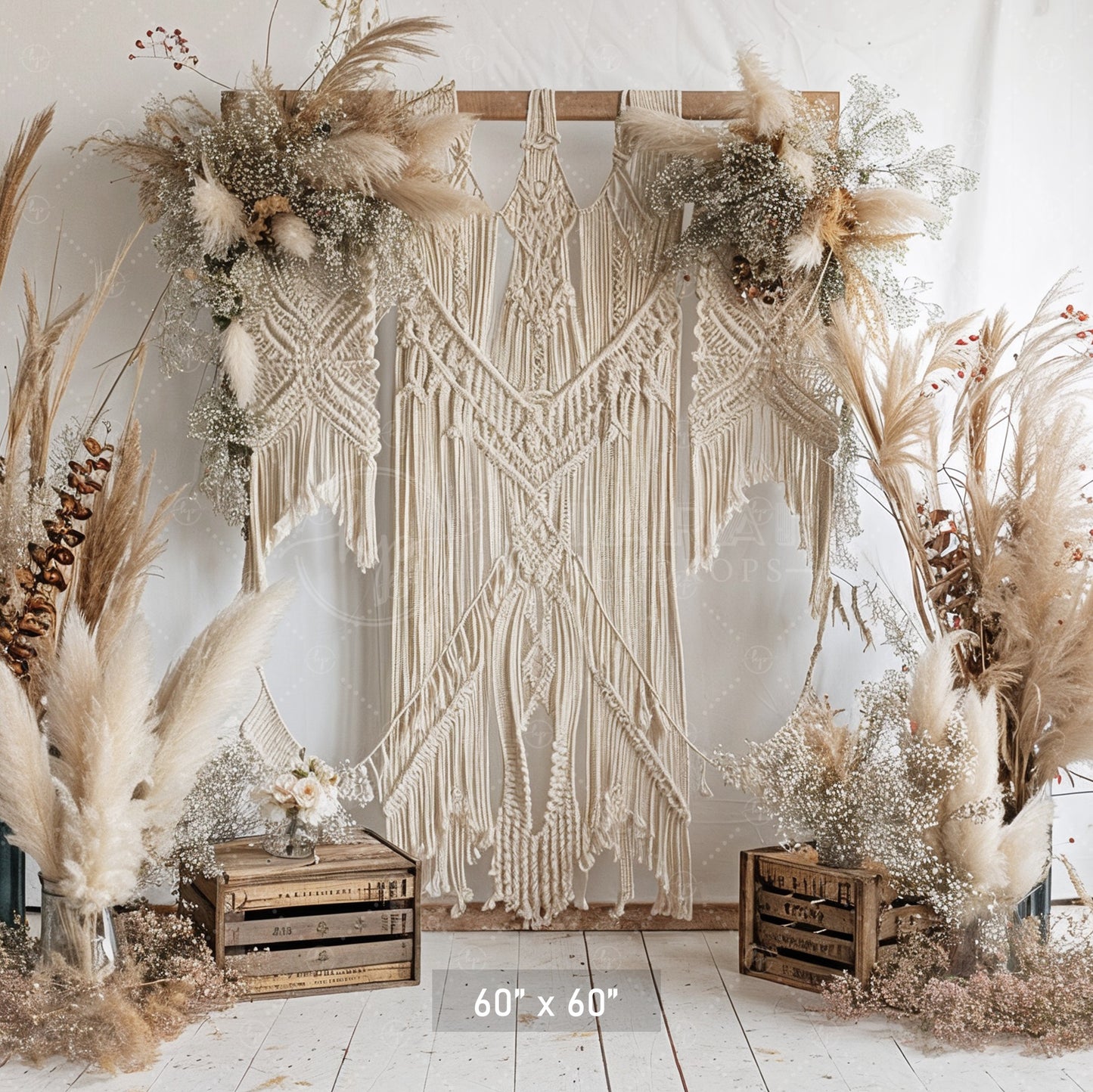 Boho Chic Macrame & Pampas Arrangement Backdrop