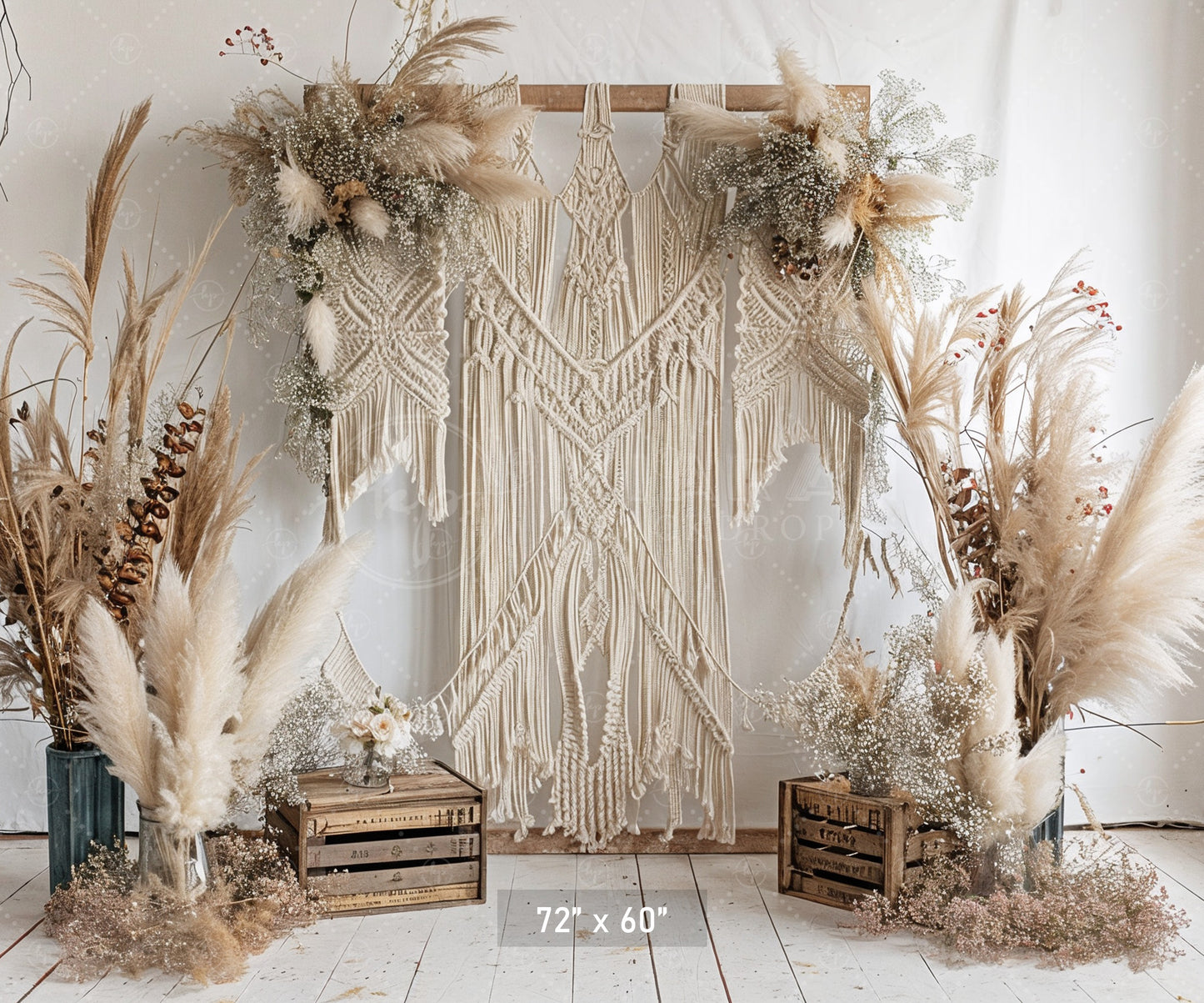 Boho Chic Macrame & Pampas Arrangement Backdrop