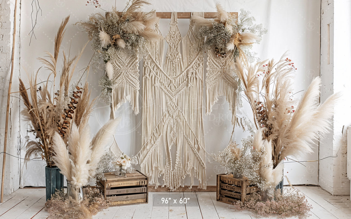 Boho Chic Macrame & Pampas Arrangement Backdrop