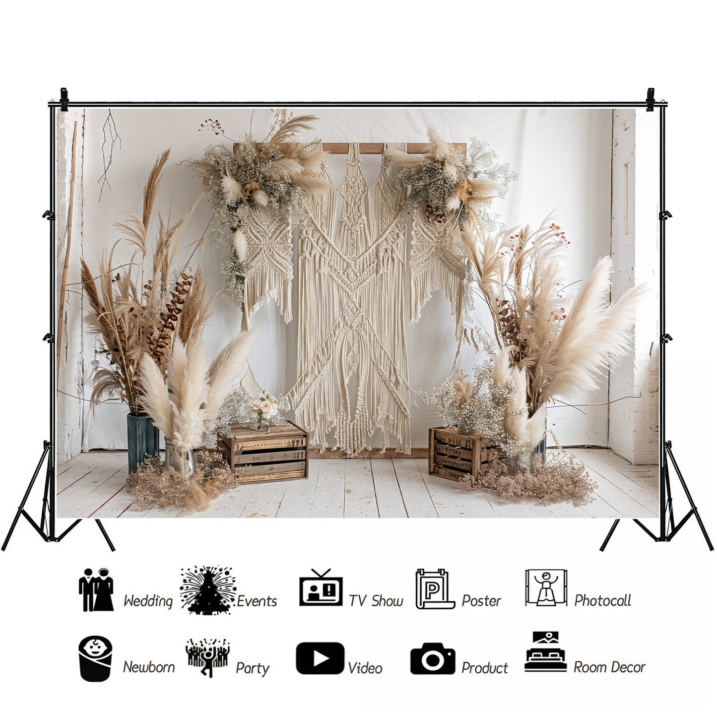 Boho Chic Macrame & Pampas Arrangement Backdrop