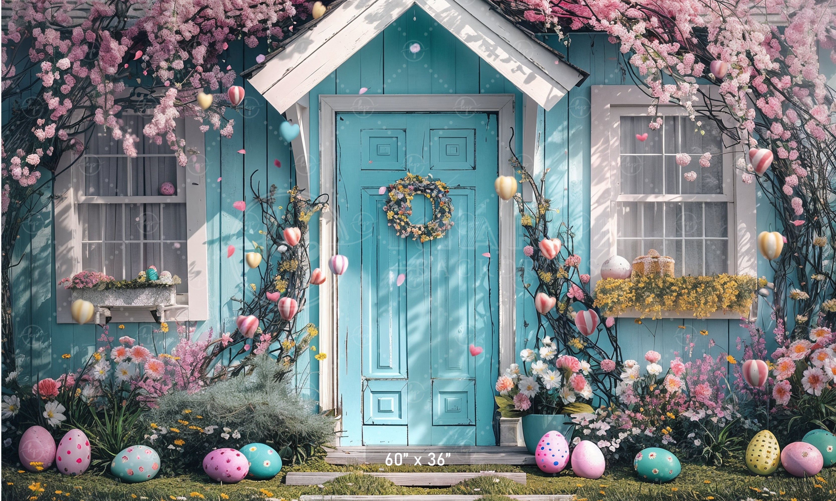 Spring Floral Cottage with Easter Accents Backdrop