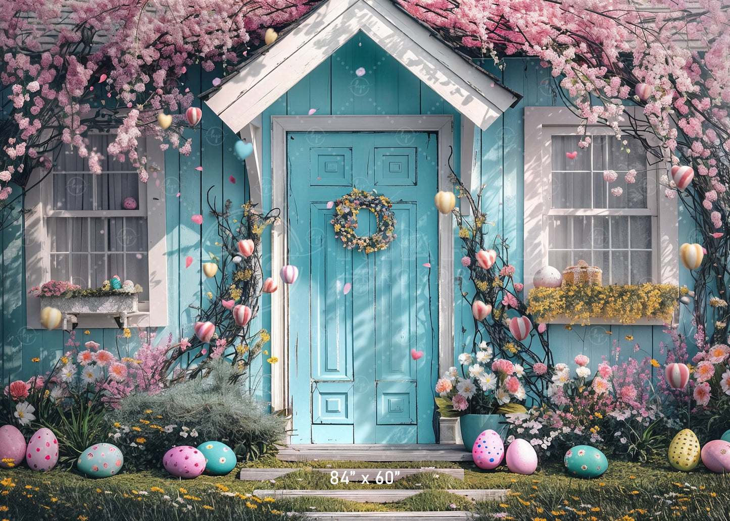 Spring Floral Cottage with Easter Accents Backdrop