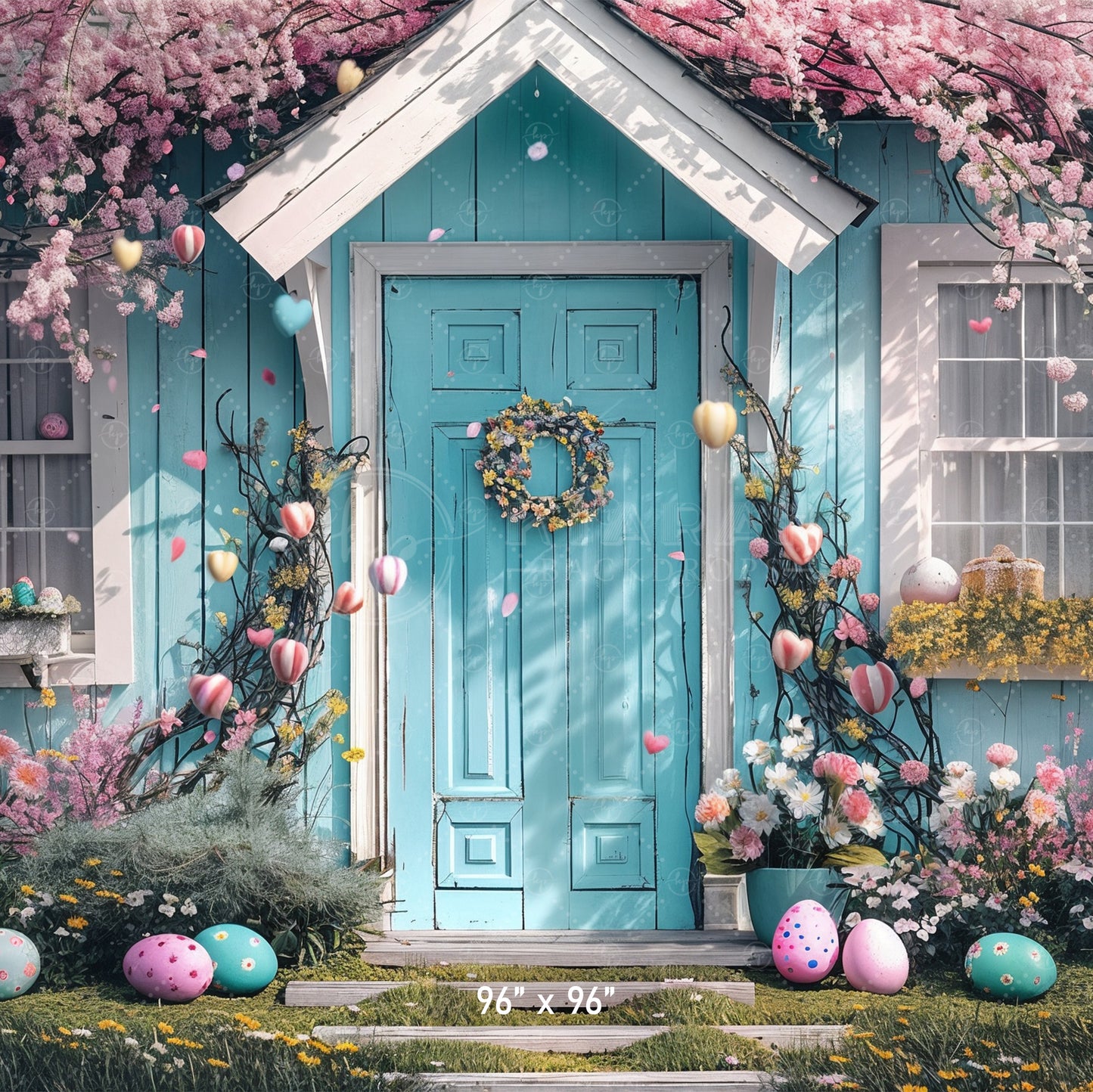 Spring Floral Cottage with Easter Accents Backdrop