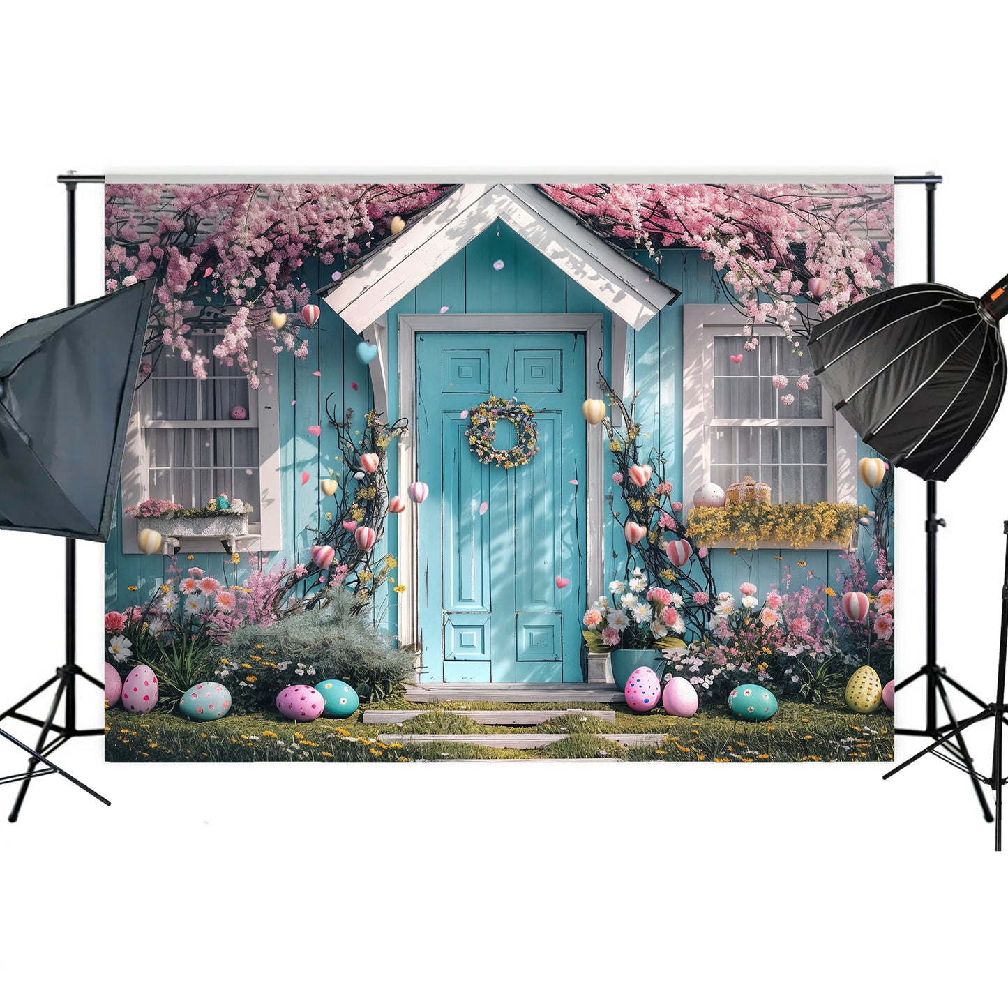 Spring Floral Cottage with Easter Accents Backdrop