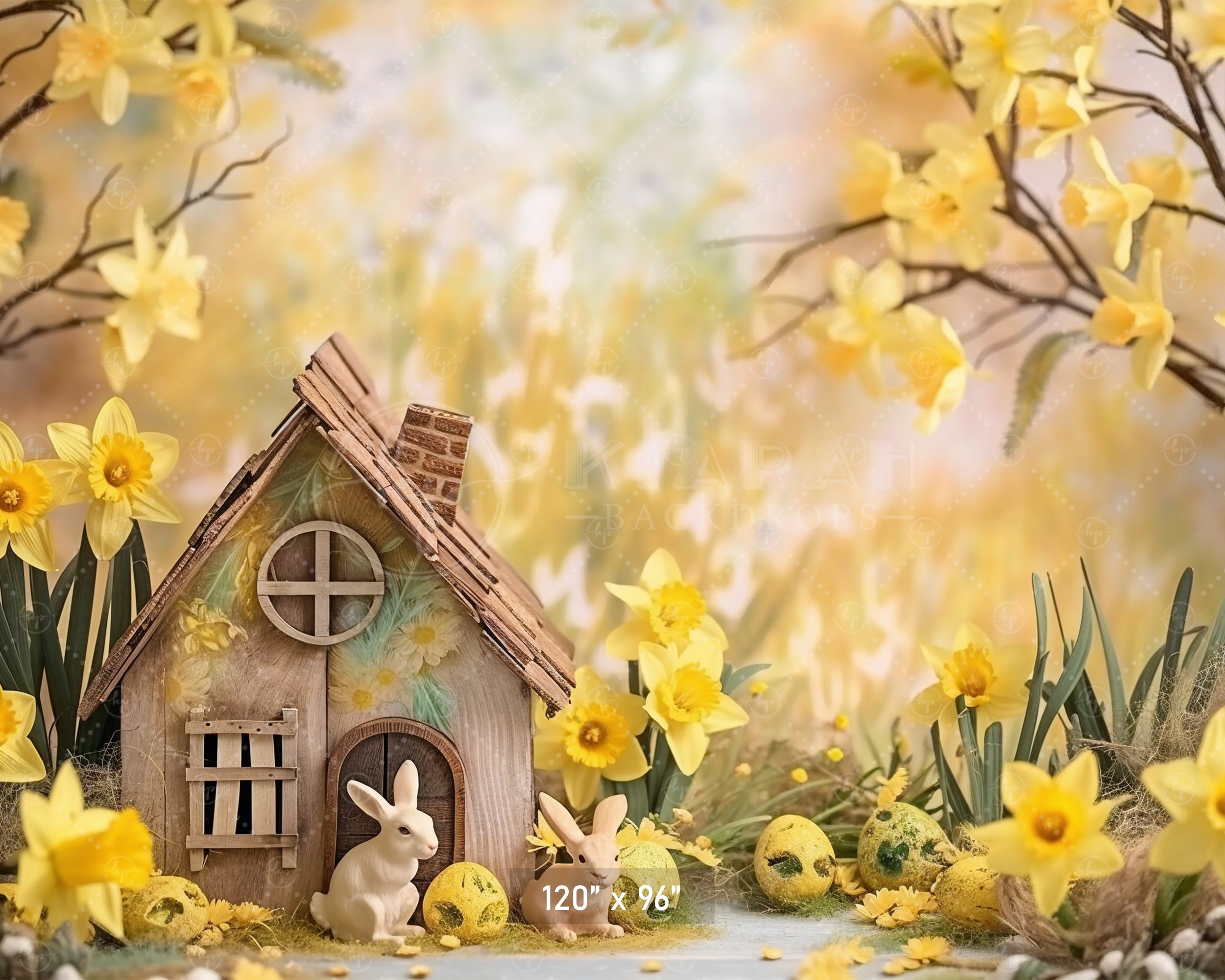 Springtime Bunny Cottage Backdrop