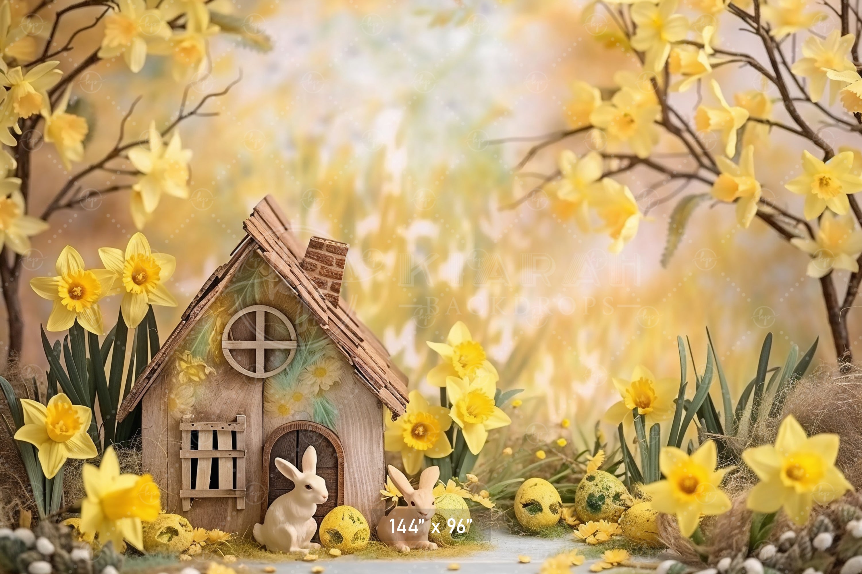 Springtime Bunny Cottage Backdrop