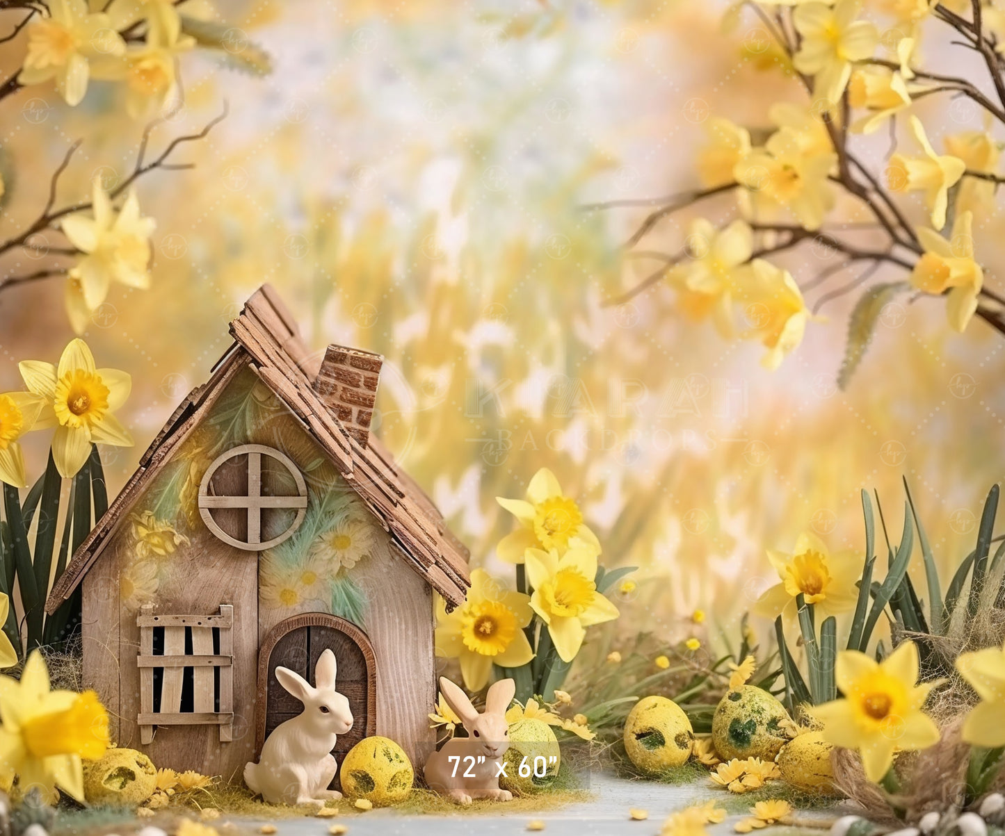 Springtime Bunny Cottage Backdrop