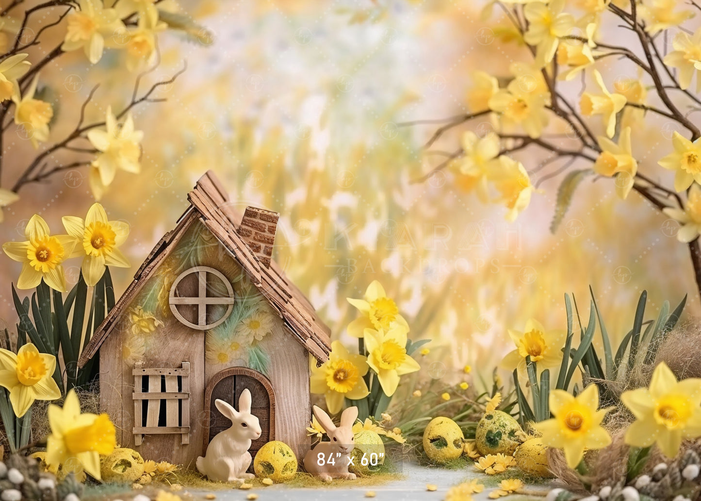 Springtime Bunny Cottage Backdrop