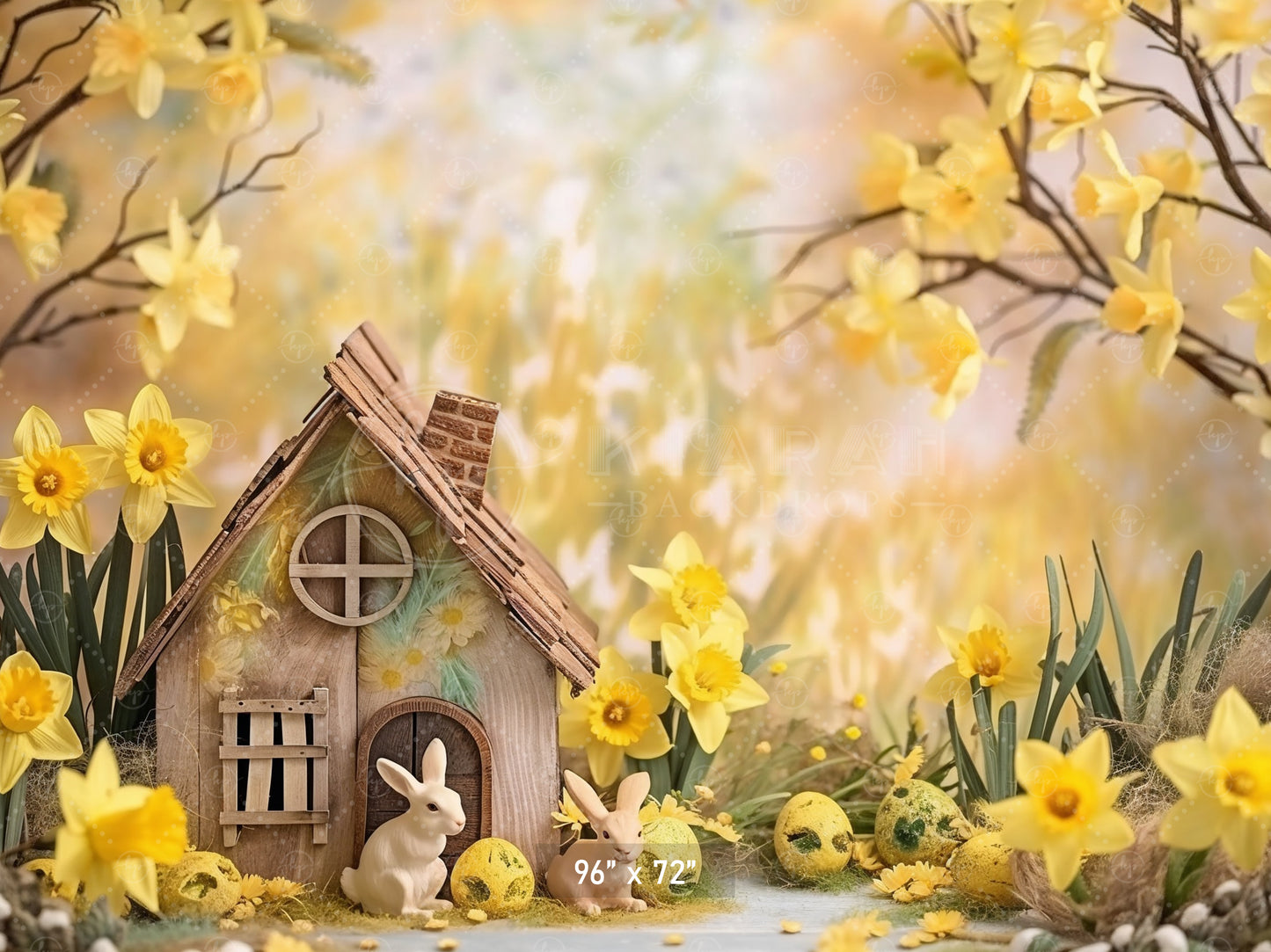 Springtime Bunny Cottage Backdrop