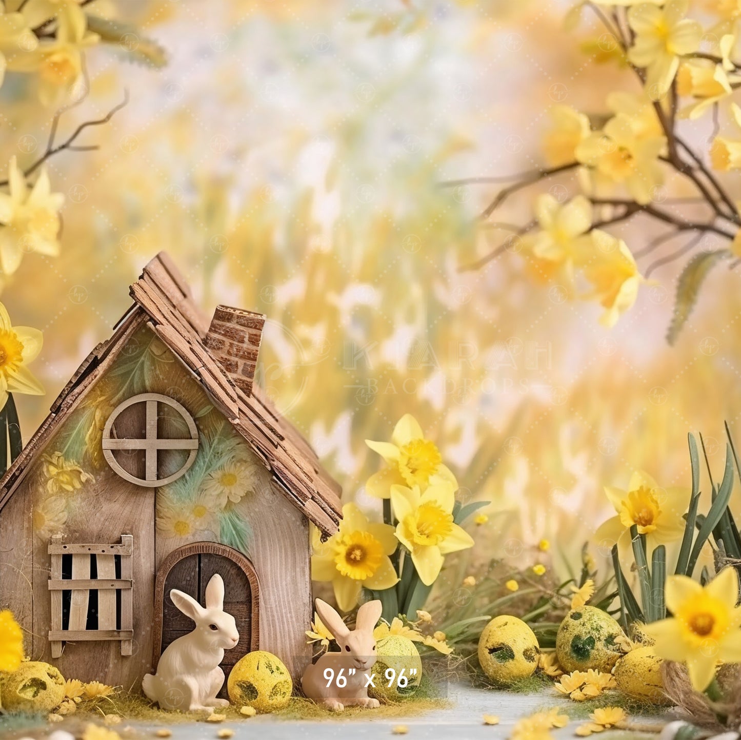 Springtime Bunny Cottage Backdrop