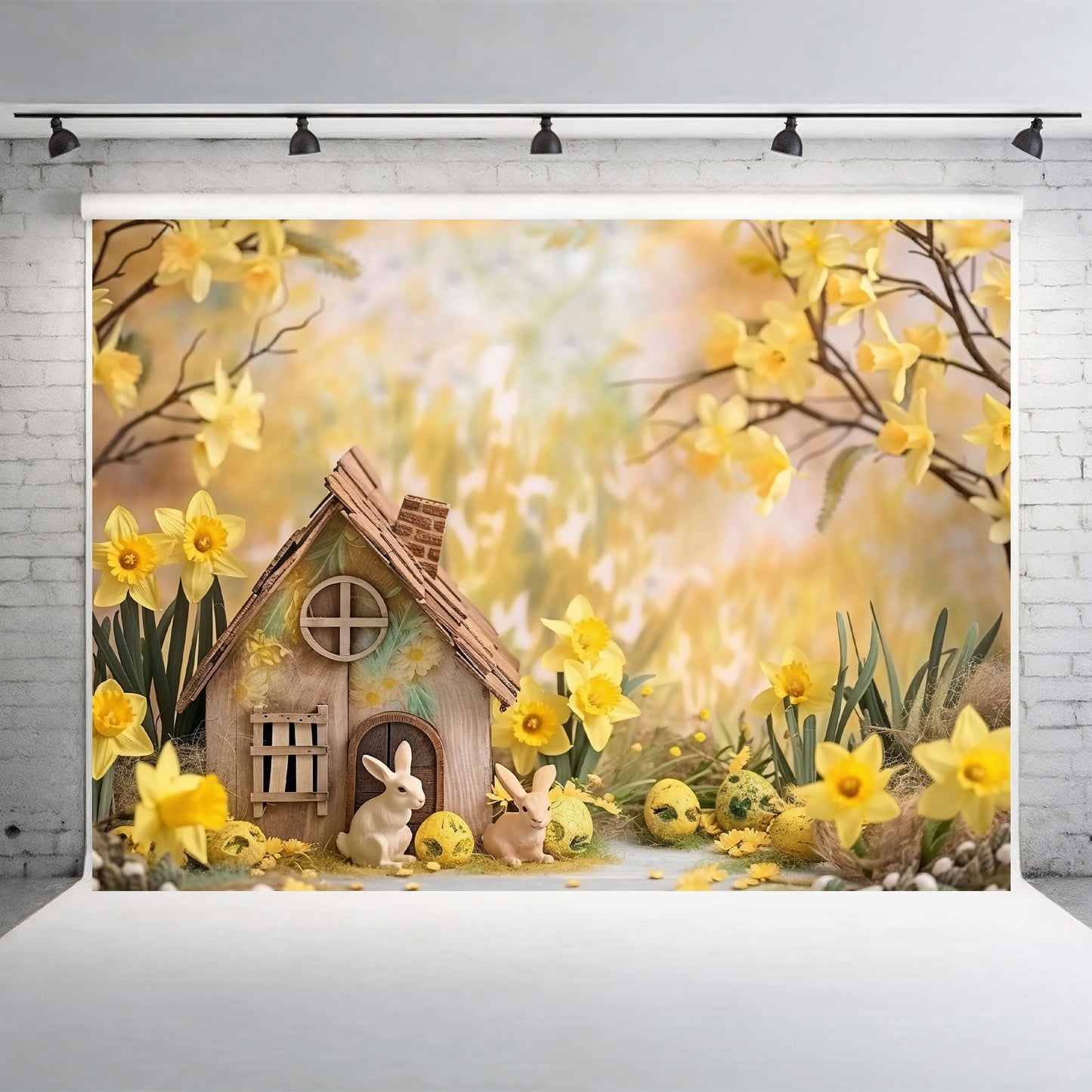 Springtime Bunny Cottage Backdrop