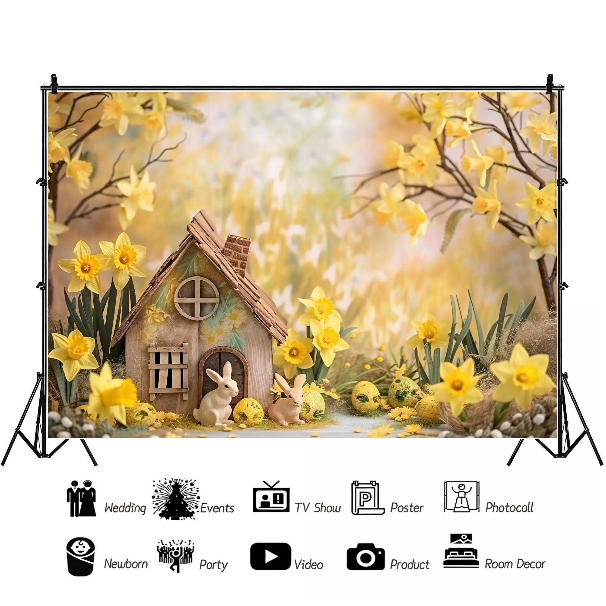 Springtime Bunny Cottage Backdrop