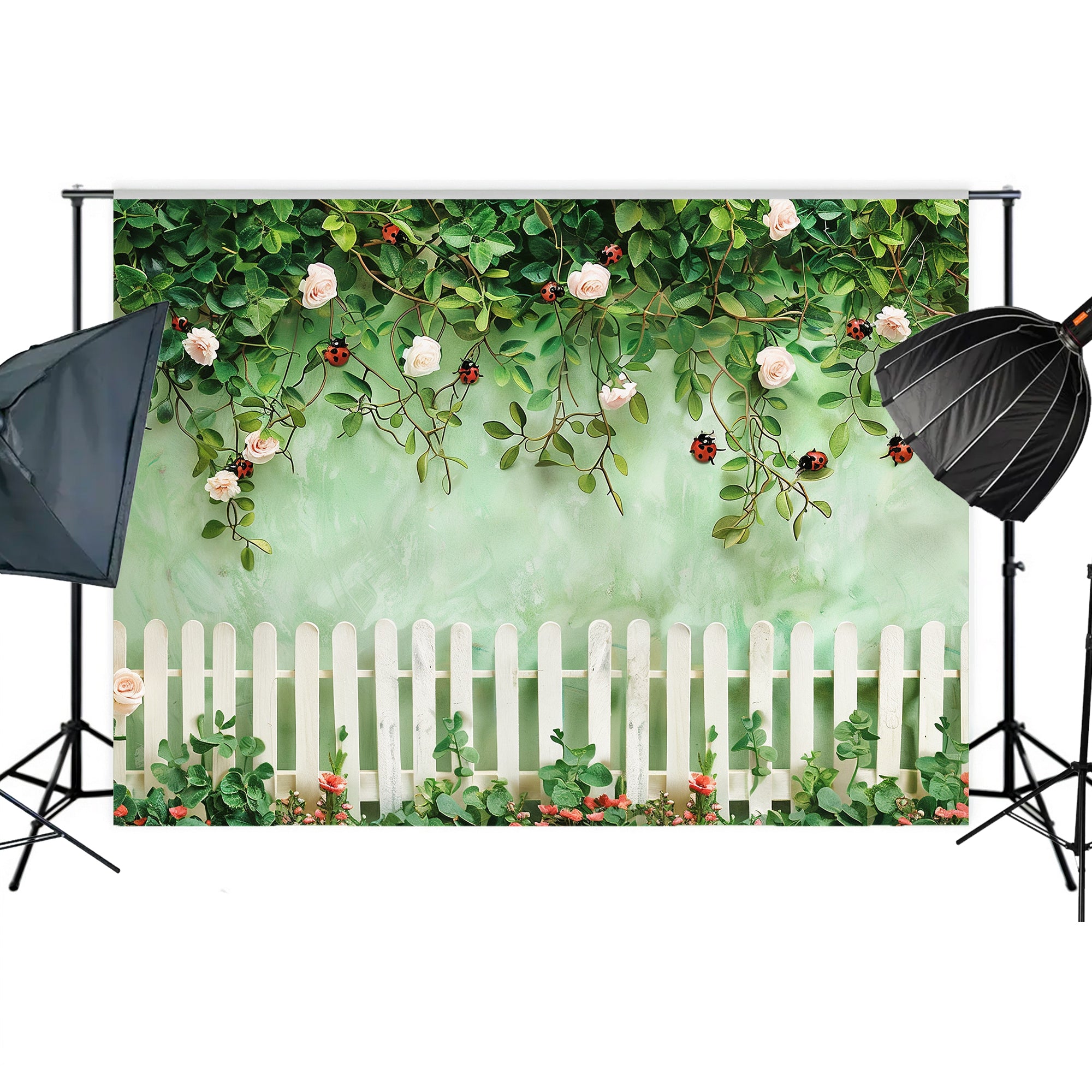Ladybug Garden Fence Backdrop